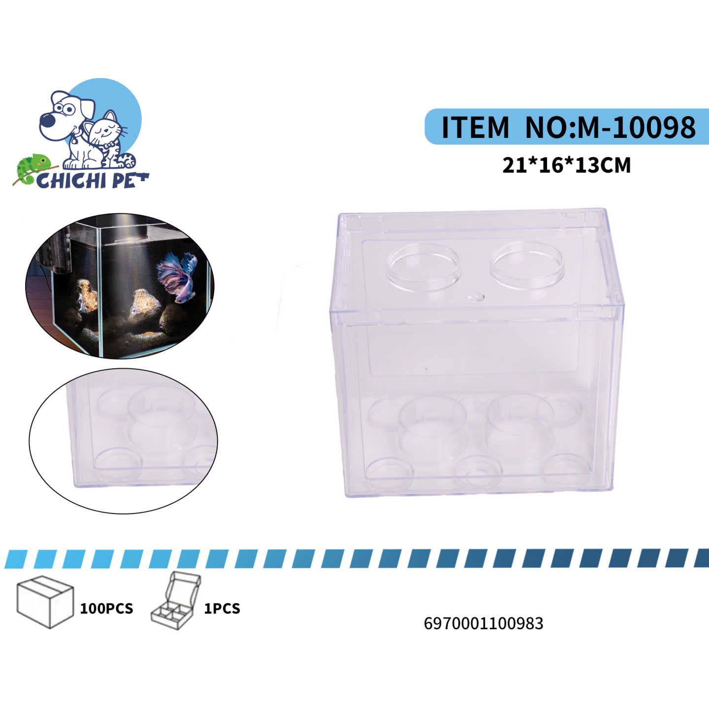 Crea un hogar funcional y moderno para tus peces Betta con este acuario cubo de plástico transparente. Su diseño está pensado para poder apilarse, permitiéndote construir y expandir tu espacio acuático de forma vertical, ideal para aficionados con varias mascotas o espacios reducidos.