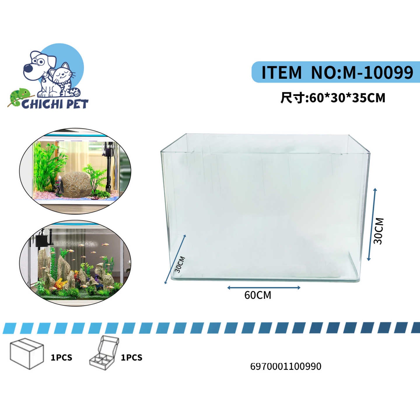 Descubre el acuario perfecto para dar vida a tus ideas con el Acuario Rectangular de Cristal TG-101 de CHI CHI PET. Diseñado para ofrecer una vista panorámica y un amplio espacio, este acuario es ideal tanto para principiantes entusiasmados como para acuaristas con más experiencia que buscan un hogar elegante y funcional para sus peces y plantas acuáticas.
Con unas generosas dimensiones de 60 cm de largo, 30 cm de ancho y 30 cm de alto, este acuario ofrece un volumen considerable para crear un ecosistema a