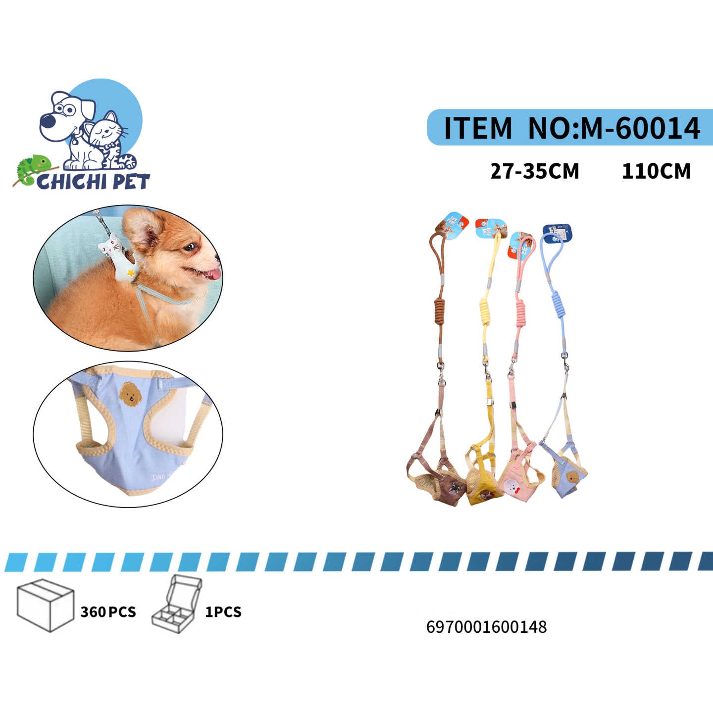 Prepara a tu pequeña mascota para sus paseos con el comodo y seguro arnes tipo chaleco y correa de Chichi Pet. Ideal para perros de razas pequeñas y gatos, este set ofrece un diseño envolvente que distribuye la presion de manera uniforme, evitando molestias en el cuello y la traquea.