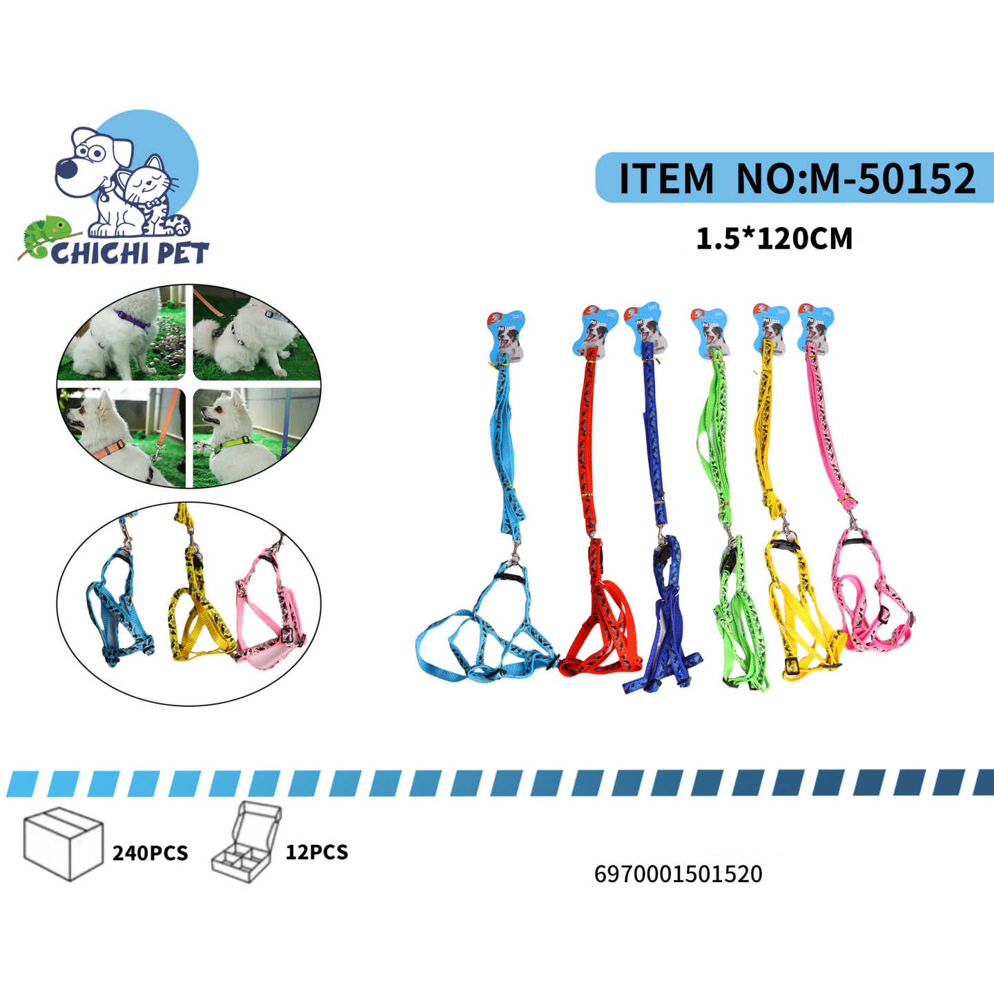 Pasea a tu perro con un estilo sofisticado y mayor seguridad con el arnés y correa anchos Chichi Pet M-50152. Este elegante conjunto presenta un diseño de pata de gallo, ideal para perros de tamaño mediano que buscan un toque de distinción en sus paseos.