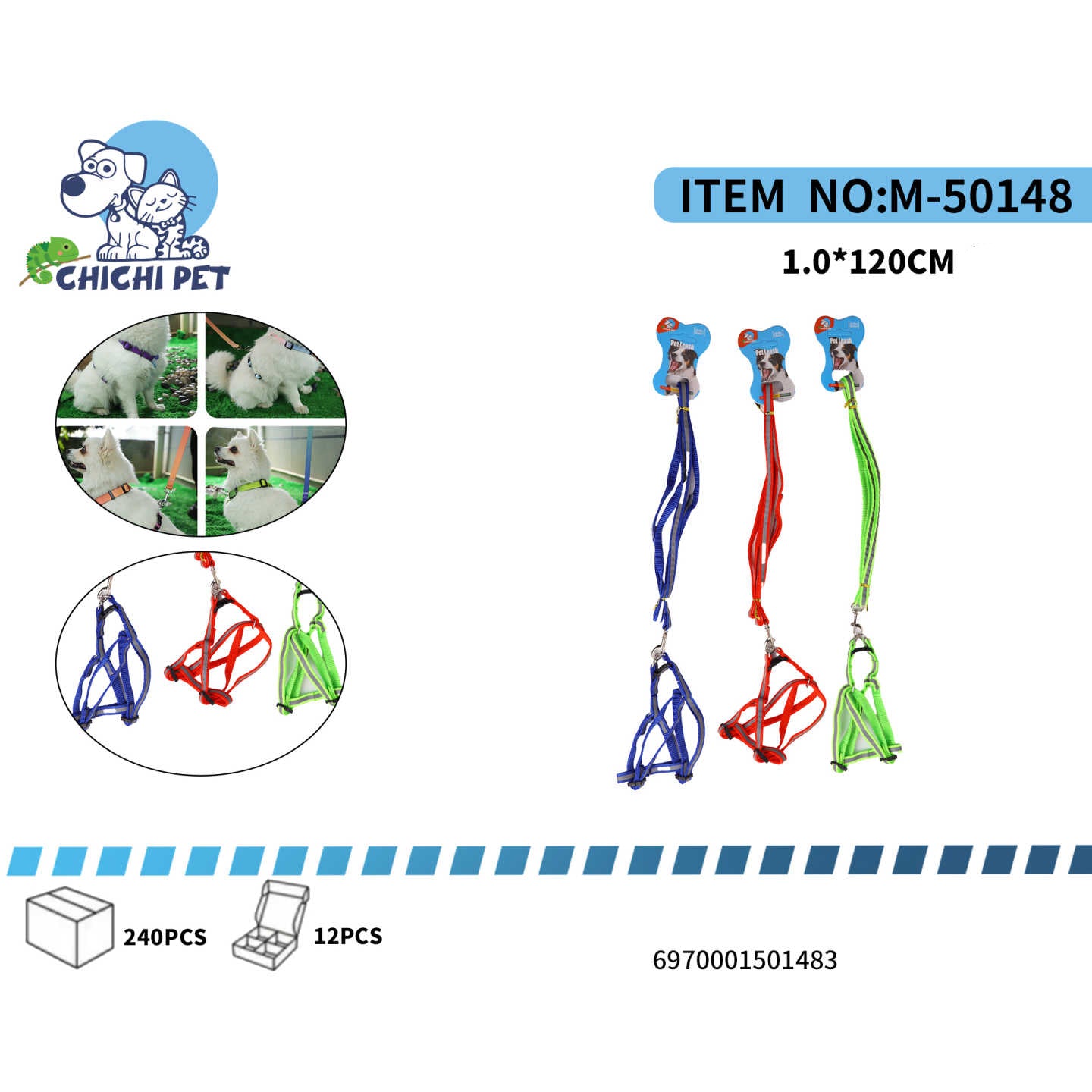 Asegura la visibilidad y seguridad de tu perro pequeño durante sus paseos con el arnés y correa reflectantes Chichi Pet M-50148. Este conjunto de colores brillantes incorpora materiales reflectantes que aumentan la visibilidad de tu mascota en condiciones de poca luz o durante la noche.
