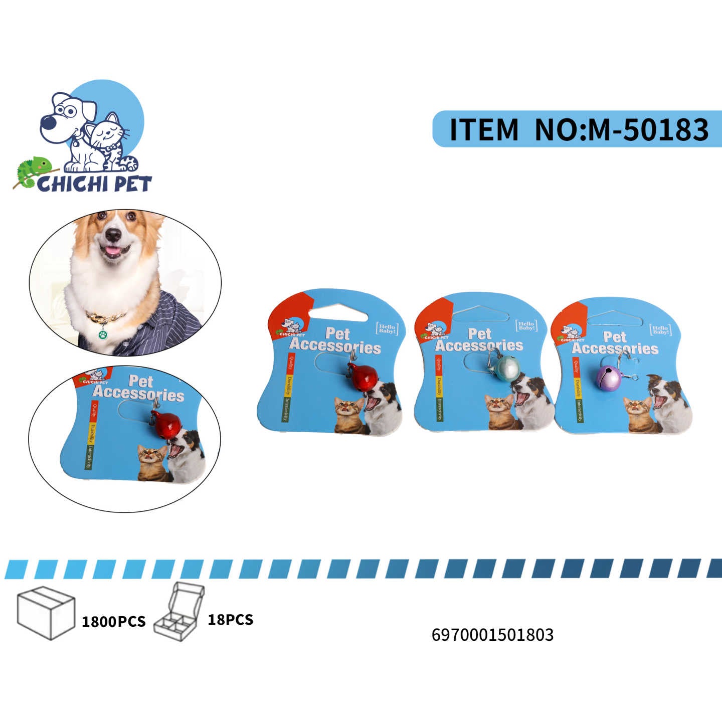 Mantén a tu mascota localizable y con un toque de estilo con los cascabeles de identificación Chichi Pet M-50183. Ideales para colgar del collar de tu perro o gato, estos pequeños cascabeles emiten un sonido suave que te permitirá saber dónde está tu compañero en todo momento.