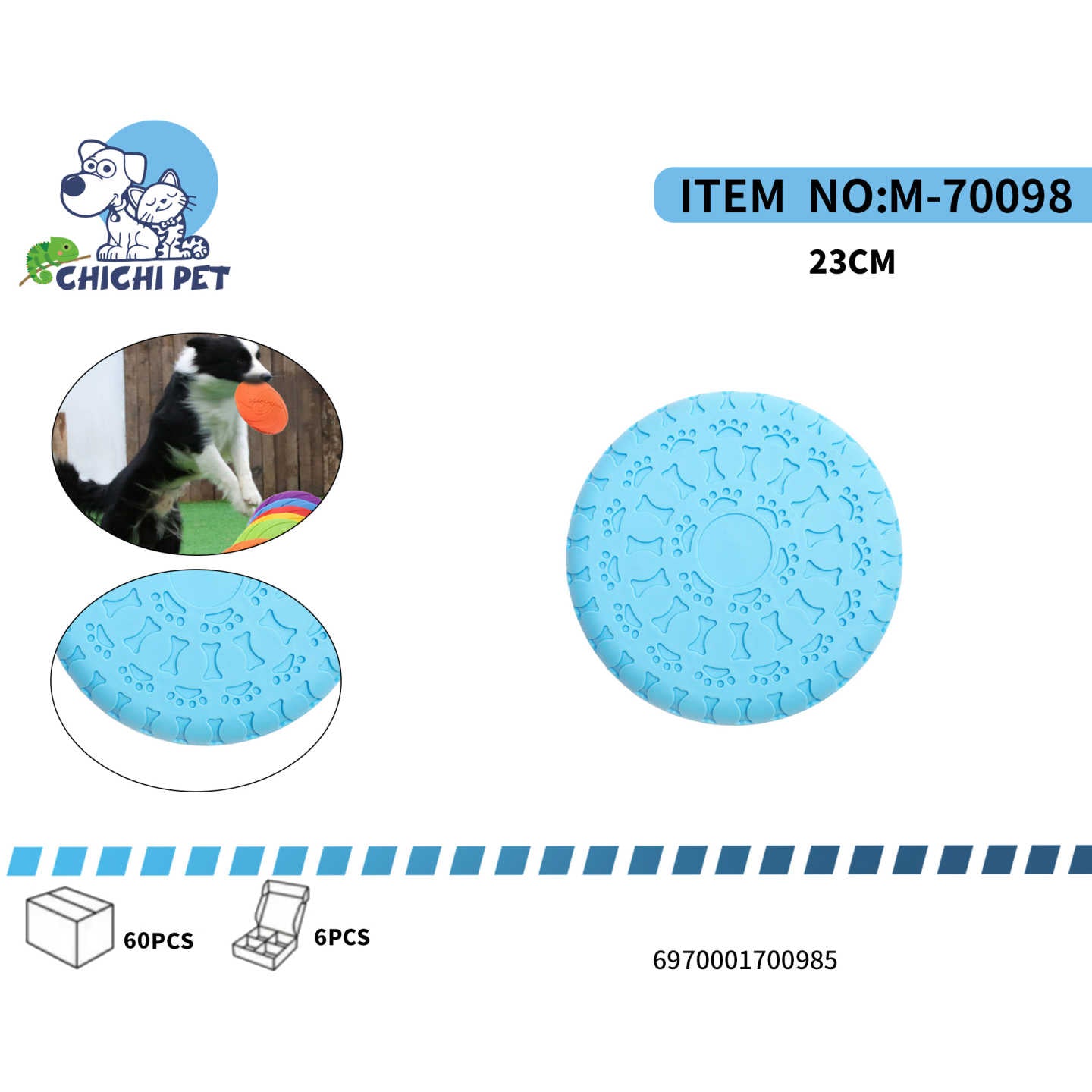 Disfruta de horas de juego al aire libre con tu perro con el frisbee de goma flexible Chichi Pet M-70098. Diseñado para lanzamientos suaves y un agarre cómodo, este frisbee es el juguete perfecto para el entrenamiento de buscar y para mantener a tu perro activo y entretenido.