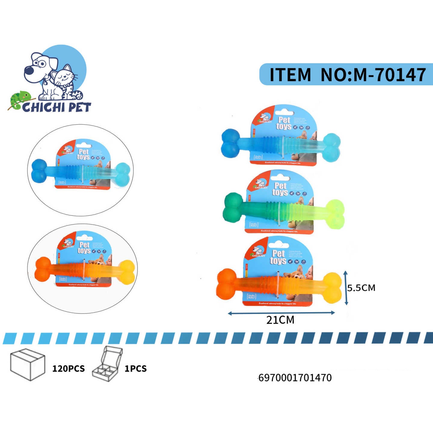 Ofrece a tu perro un juguete grande y funcional con este mordedor de Chichi Pet en forma de hueso largo, con un atractivo diseño de color degradado y texturas que ayudan a su higiene dental. Ideal para perros de razas medianas a grandes que disfrutan de la masticacion.