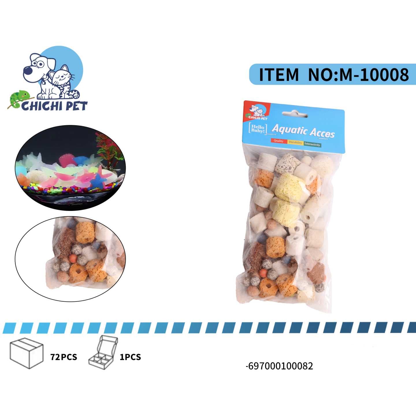 Optimiza la calidad del agua en el acuario de tus mascotas con este material filtrante avanzado de ChiChi Pet, número de artículo M-10008.
Filtración Superior: Una mezcla de anillos cerámicos, carbón activado, coral y roca volcánica diseñada para una filtración biológica y química eficiente.
Agua Cristalina: Ayuda a eliminar toxinas, olores, impurezas y mantener un equilibrio biológico saludable en el agua del acuario.
Soporte Bacteriano: La estructura porosa de los materiales cerámicos y volcánicos proporc