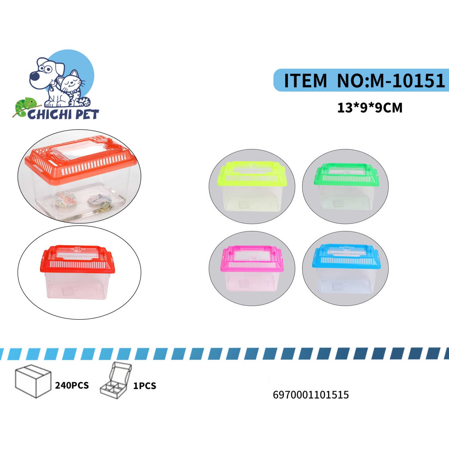 ¡Lleva a tus pequeñas mascotas con comodidad y seguridad en nuestra Mini Caja Plástica para Mascotas CHICHI PET (Artículo M-10151)! Este adorable y práctico contenedor es perfecto para peces pequeños, tortugas bebé, insectos o cualquier otro animalito que necesite un espacio temporal, una incubadora o un lugar para observación.
Con unas medidas súper compactas de 1399CM, es ideal para tener en el escritorio, llevar en viajes cortos o como un hábitat temporal. Su tapa ventilada asegura una buena circulación