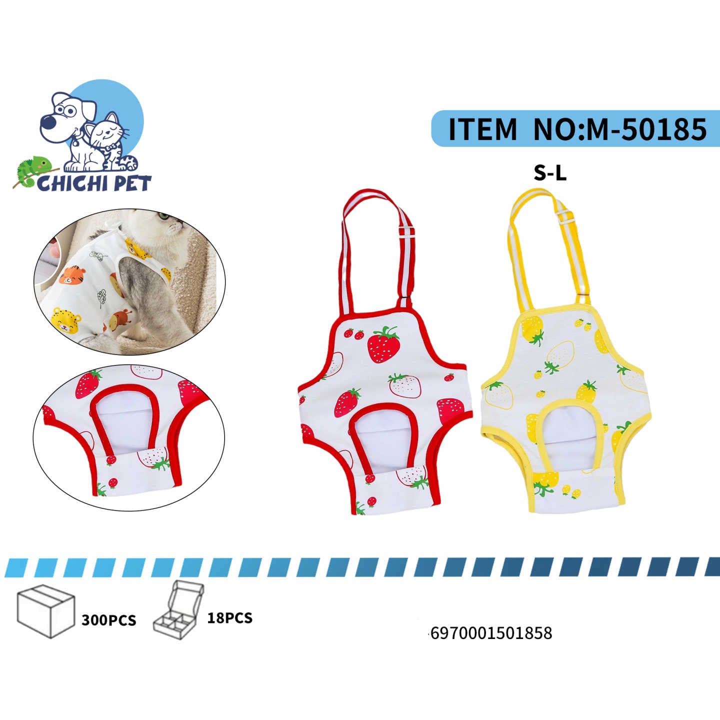 Mantén a tu perrita cómoda y tu hogar limpio durante su ciclo de celo con los pañales sanitarios reutilizables Chichi Pet M-50185. Diseñados con estampados de fresas, estos pañales no solo son funcionales sino también adorables, asegurando la higiene sin sacrificar el estilo.