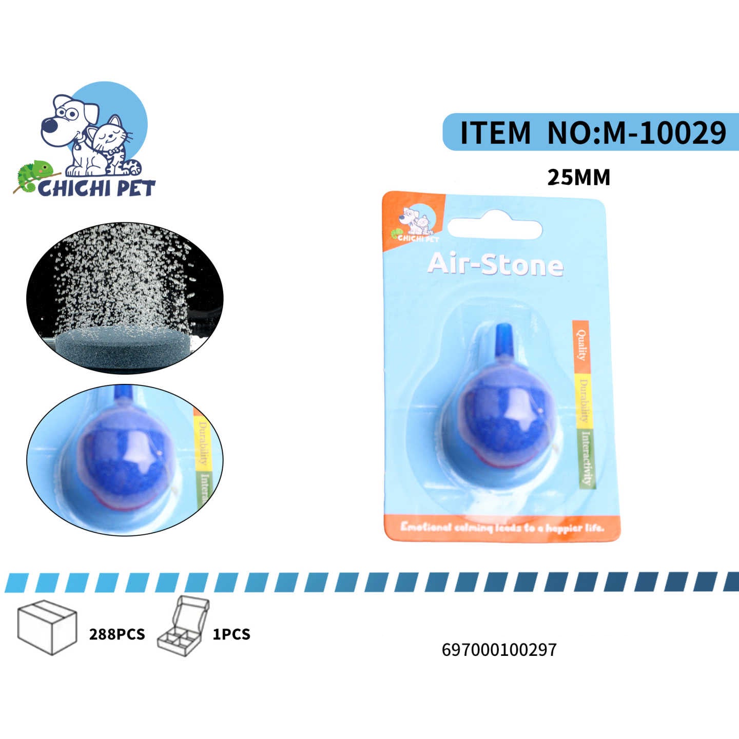 Optimice la oxigenación de su acuario con la Piedra Difusora de Aire Esférica CHICHI PET, modelo M-10029 (AS009B-1PK). Con un diseño compacto y funcional de 25mm de diámetro, esta piedra difusora es una solución eficaz para garantizar un suministro constante de oxígeno disuelto en el agua, vital para la salud de sus peces y el vigor de sus plantas acuáticas.
Su forma esférica permite una difusión de burbujas fina y uniforme, mejorando la circulación del agua y creando un ambiente acuático más fresco y equil