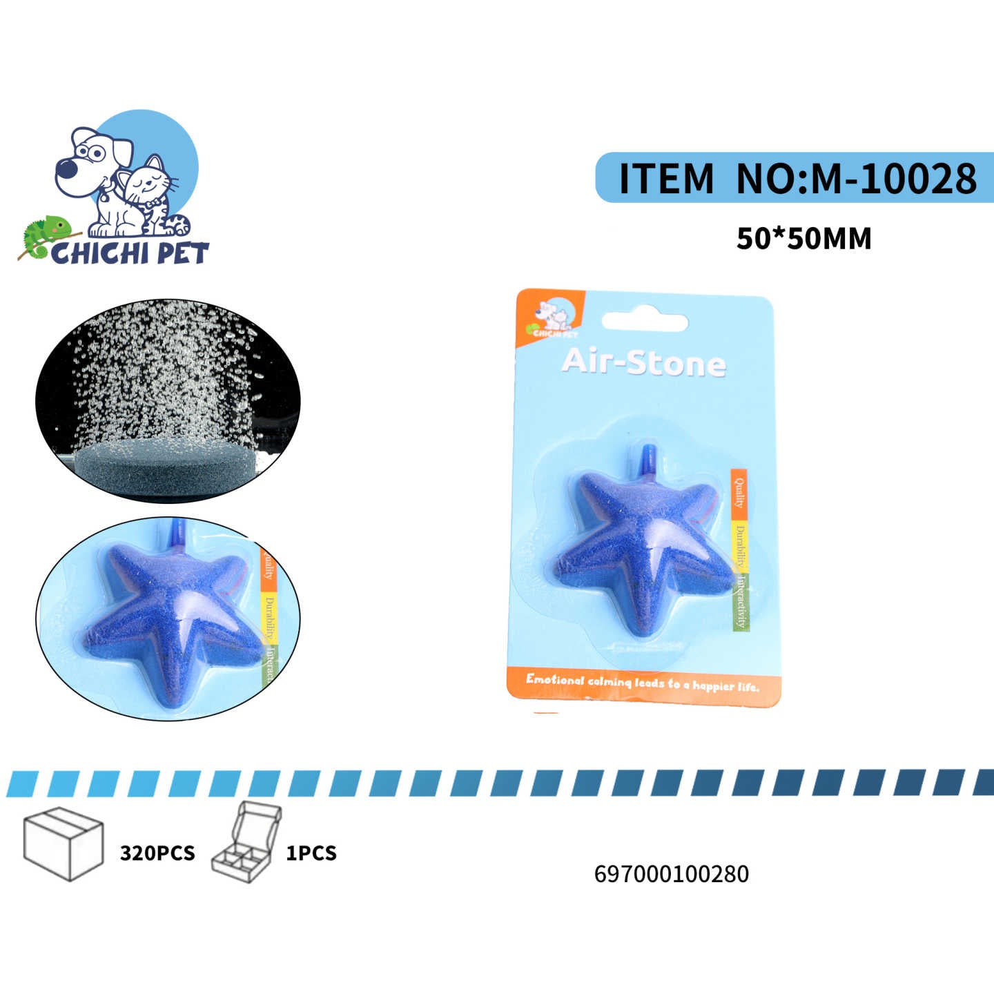 Añada un toque de encanto submarino y una oxigenación superior a su acuario con la Piedra Difusora de Aire Estrella CHICHI PET, modelo M-10028 (AS039B). Con un diseño atractivo en forma de estrella de mar y dimensiones de 50x50mm, este accesorio no solo embellece su entorno acuático, sino que también es crucial para mantener un hábitat saludable.
Esta piedra difusora genera una corriente constante de burbujas finas, optimizando la disolución de oxígeno en el agua y promoviendo una circulación adecuada. Un n