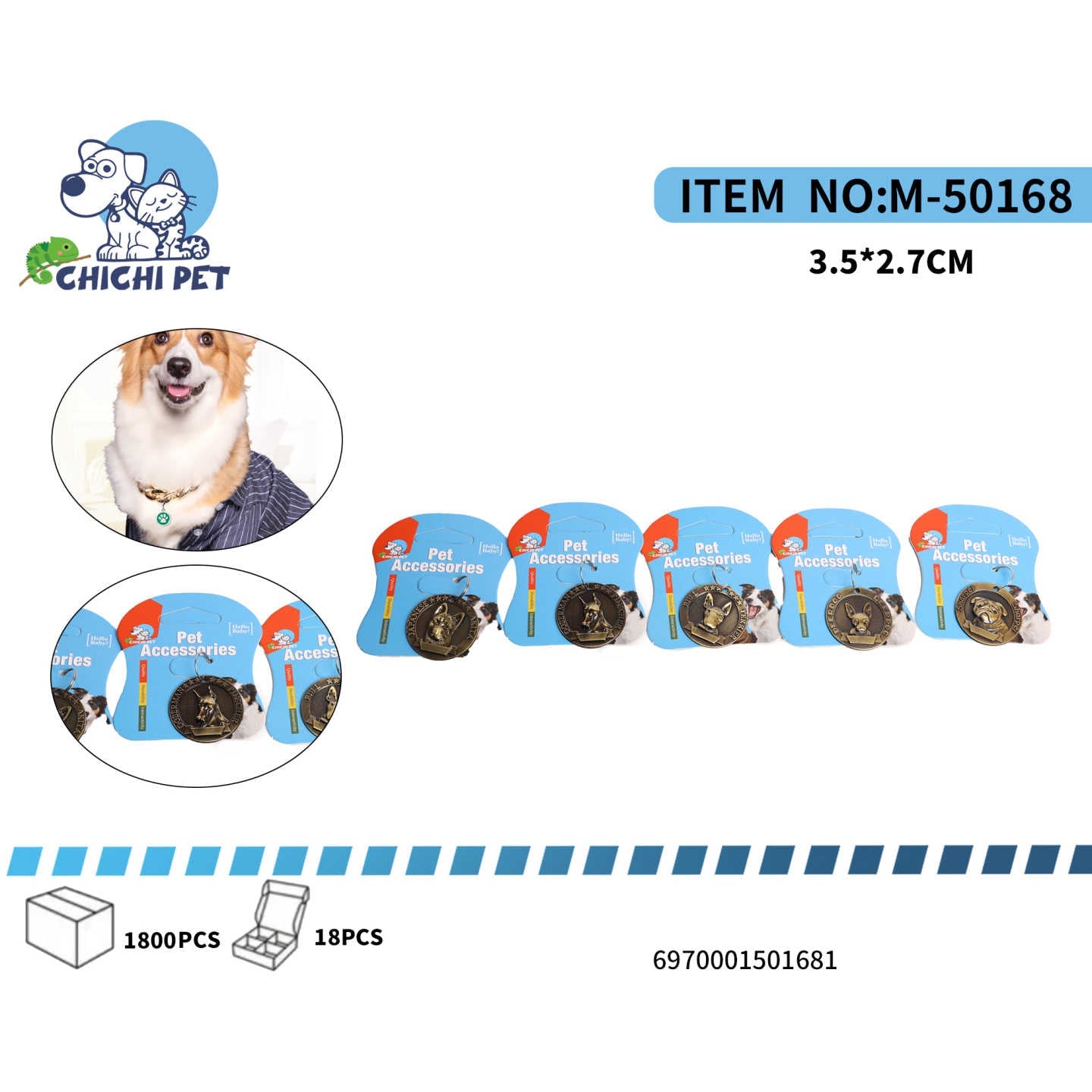 Identifica a tu perro con una placa que celebra su raza con estos dijes de Chichi Pet. Con diseños que rinden homenaje a diferentes razas de perros y un acabado detallado, son el accesorio perfecto para el collar de tu mascota, combinando estilo y seguridad.