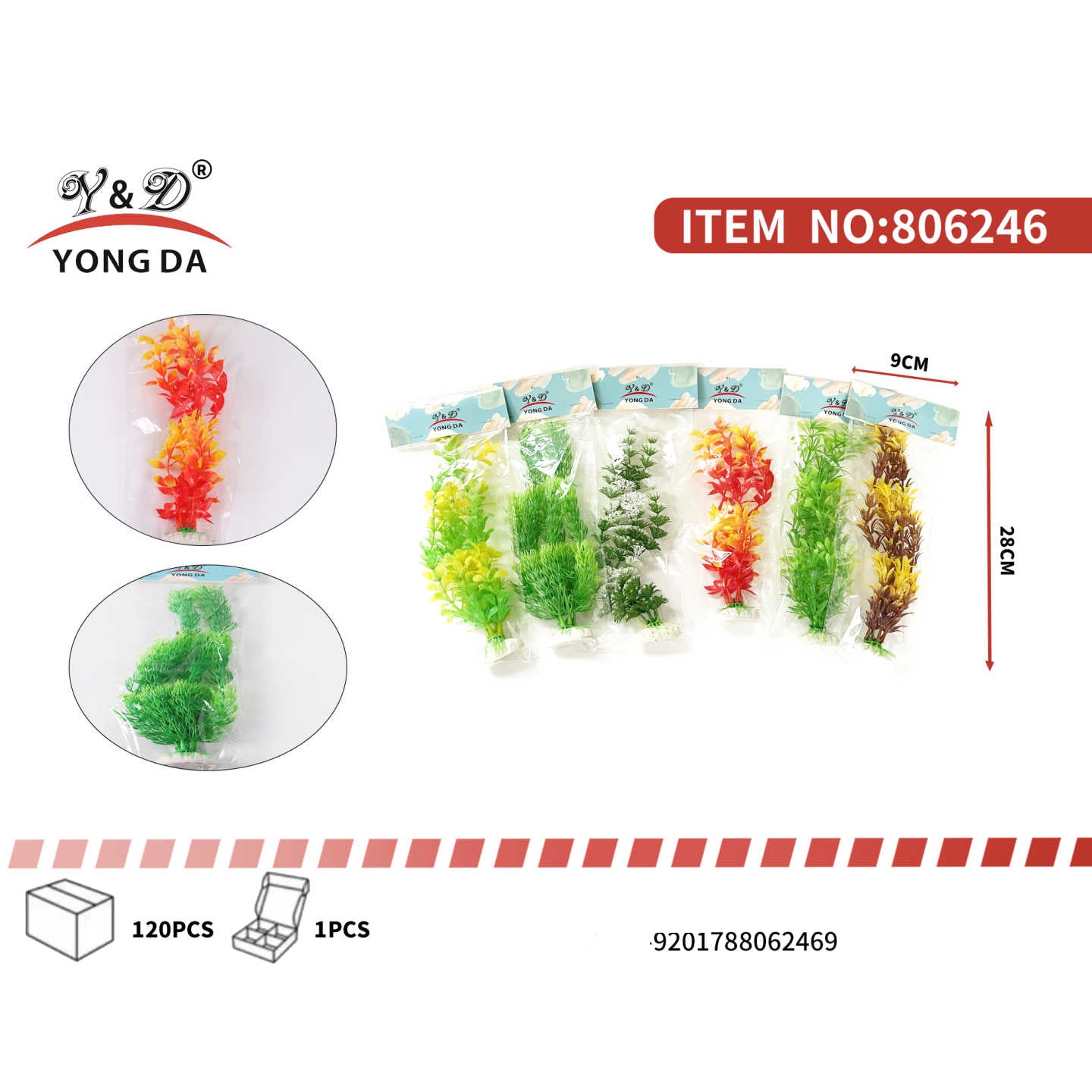 Dale una dimensión vertical espectacular a tu pecera con estas Plantas de Acuario Artificiales Yong Da de 28 cm (Ítem No: 806246). Ideales para acuarios grandes o para crear un fondo exuberante, estas plantas de plástico de alta calidad transforman cualquier ambiente acuático en un paisaje submarino vívido y natural.
Este set viene con un surtido variado de colores y estilos (desde tonos verdes frondosos hasta brillantes rojos y amarillos) para asegurar una decoración dinámica y realista. A diferencia de l