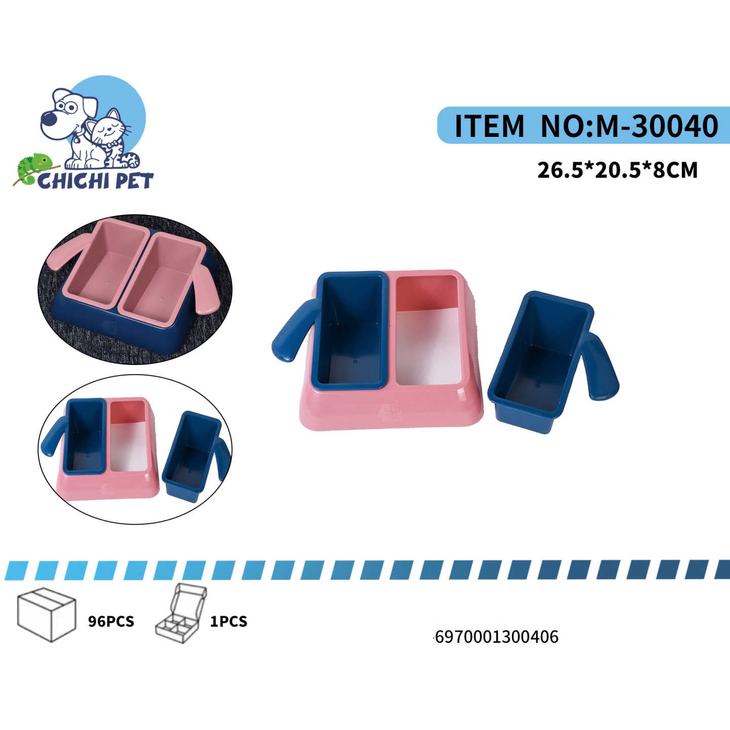 Facilita la alimentación de tu perro o gato con el plato doble multifuncional Chichi Pet M-30040. Este práctico diseño ofrece dos compartimentos en un solo producto, ideal para servir agua y comida de manera simultánea, manteniendo la higiene y el orden en el área de alimentación de tu mascota.