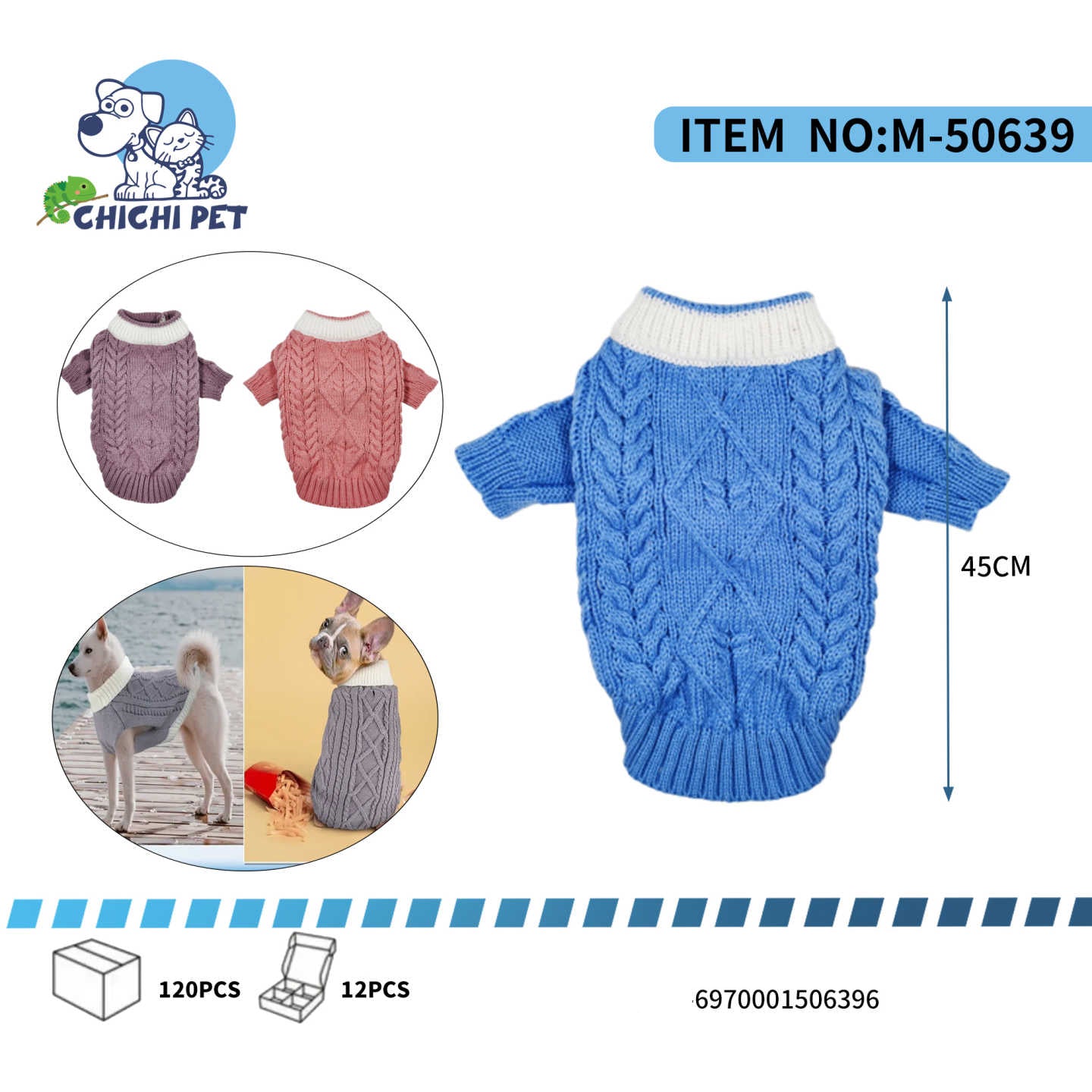 ¡Mantén a tu compañero peludo abrigado y con estilo con nuestro suéter de punto trenzado para perros pequeños! Este encantador suéter, modelo M-50639, es la prenda perfecta para el clima frío, ofreciendo comodidad y un look clásico.