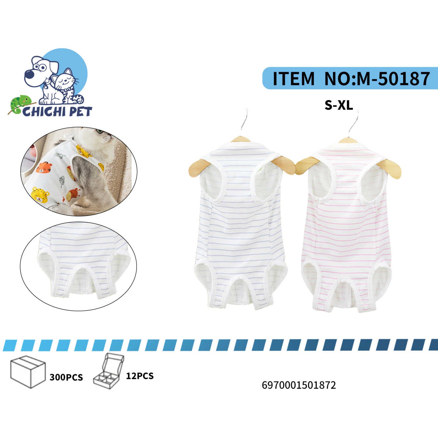 Proporciona a tu gato una recuperación cómoda y sin estrés después de cirugías o lesiones con el traje de recuperación Chichi Pet M-50187. Diseñado específicamente para felinos, este traje de cuerpo completo ofrece una alternativa suave y eficaz al cono isabelino, permitiendo a tu gato moverse y descansar naturalmente.