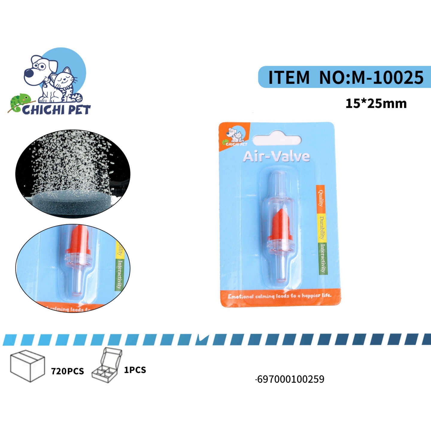 Protege tu bomba de aire de acuario y asegura un flujo constante con la Válvula Anti-Retorno CHICHI PET, modelo M-10025 (ZL4-4). Este pequeño pero esencial componente evita que el agua regrese hacia tu bomba de aire en caso de un corte de energía o un nivel bajo de agua en el acuario, lo que podría causar daños irreparables al equipo eléctrico.
Fabricada con materiales duraderos y de alta calidad, esta válvula es fácil de instalar en la línea de aire de tu acuario. Su tamaño compacto (15*25mm) la hace discr