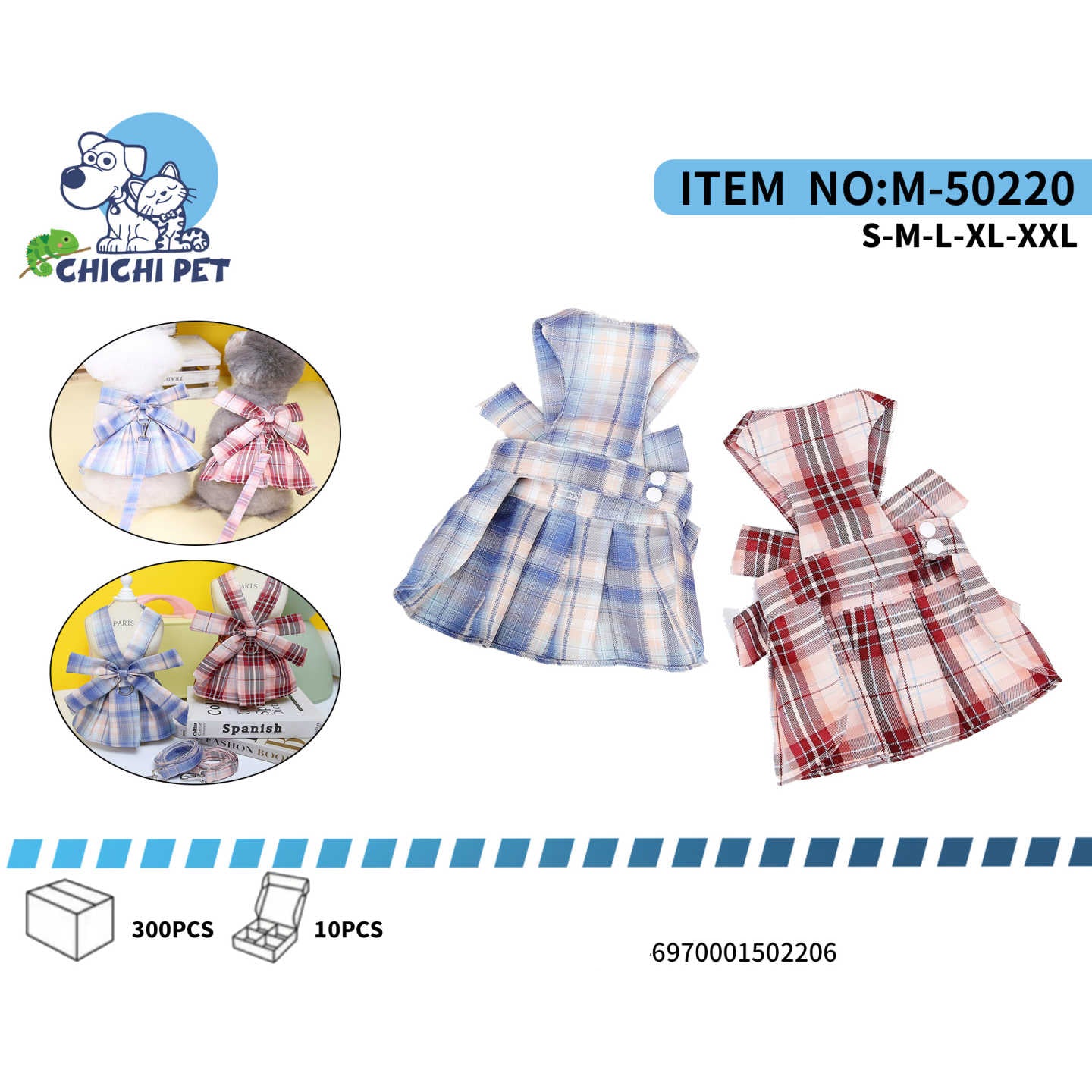 Viste a tu mascota con un estilo encantador y sofisticado con este vestido JK a cuadros de Chichi Pet. Perfecto para darle a tu compañero peludo un toque dulce y a la moda, ideal para paseos, eventos especiales o sesiones de fotos.