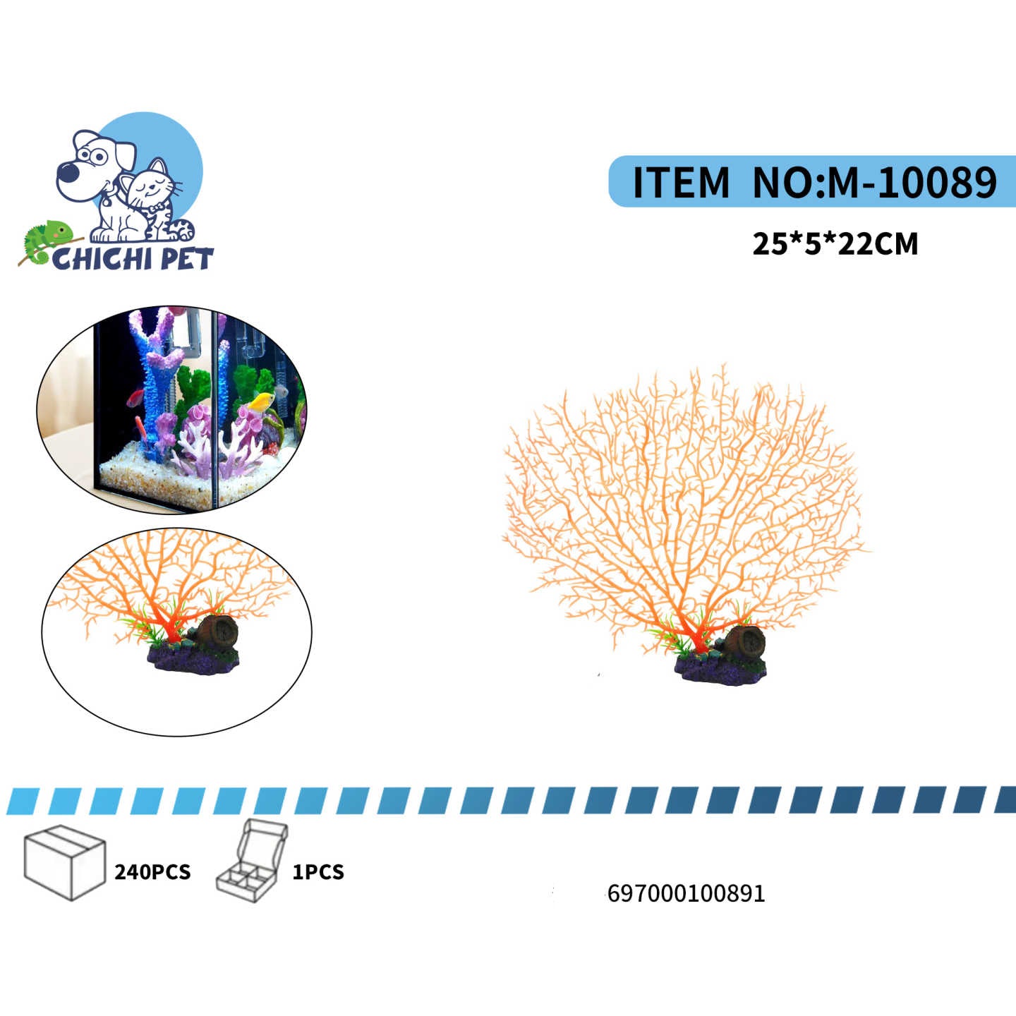Embellece tu acuario con este espectacular adorno que simula un coral tipo abanico en un vibrante tono naranja. Su diseño realista, acompañado de una base que imita un tronco o roca, añade una profundidad y una textura fascinantes al paisaje submarino.