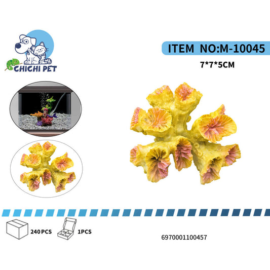 Dale un toque vibrante y natural a tu acuario con este hermoso adorno de coral artificial de ChiChi Pet. Diseñado con detalles realistas y colores brillantes en amarillo y rosa, este coral no solo embellece el entorno de tus peces, sino que también les proporciona un refugio seguro y divertido para explorar.
Fabricado en resina de alta calidad, este adorno es duradero y completamente seguro para todos los habitantes de tu acuario, no alterará la química del agua y es fácil de limpiar. Sus dimensiones de 7x7