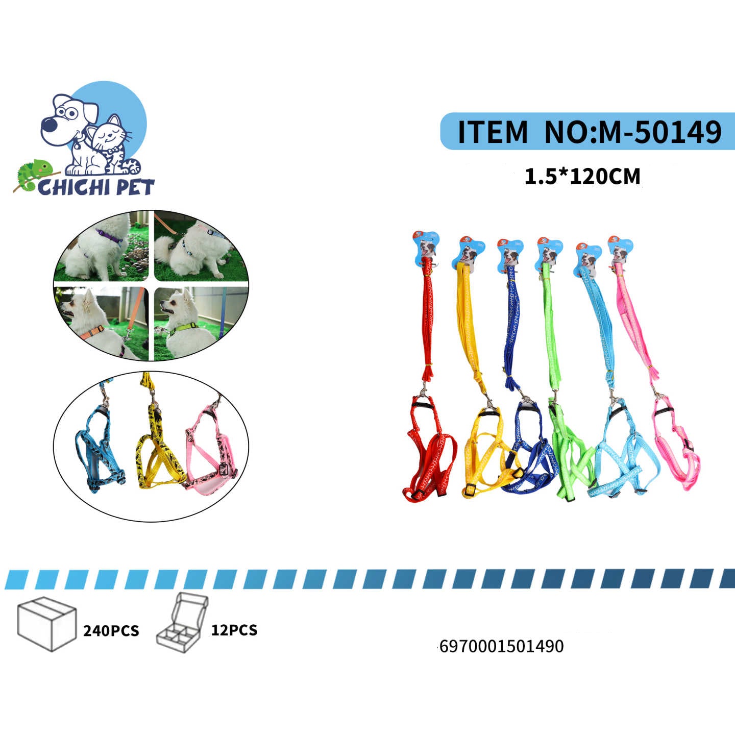 Pasea a tu perro con mayor seguridad y un estilo único con el arnés y correa anchos texturizados Chichi Pet M-50149. Este conjunto, con un diseño de rayas o grietas, es ideal para perros de tamaño mediano que disfrutan de paseos con un toque moderno.