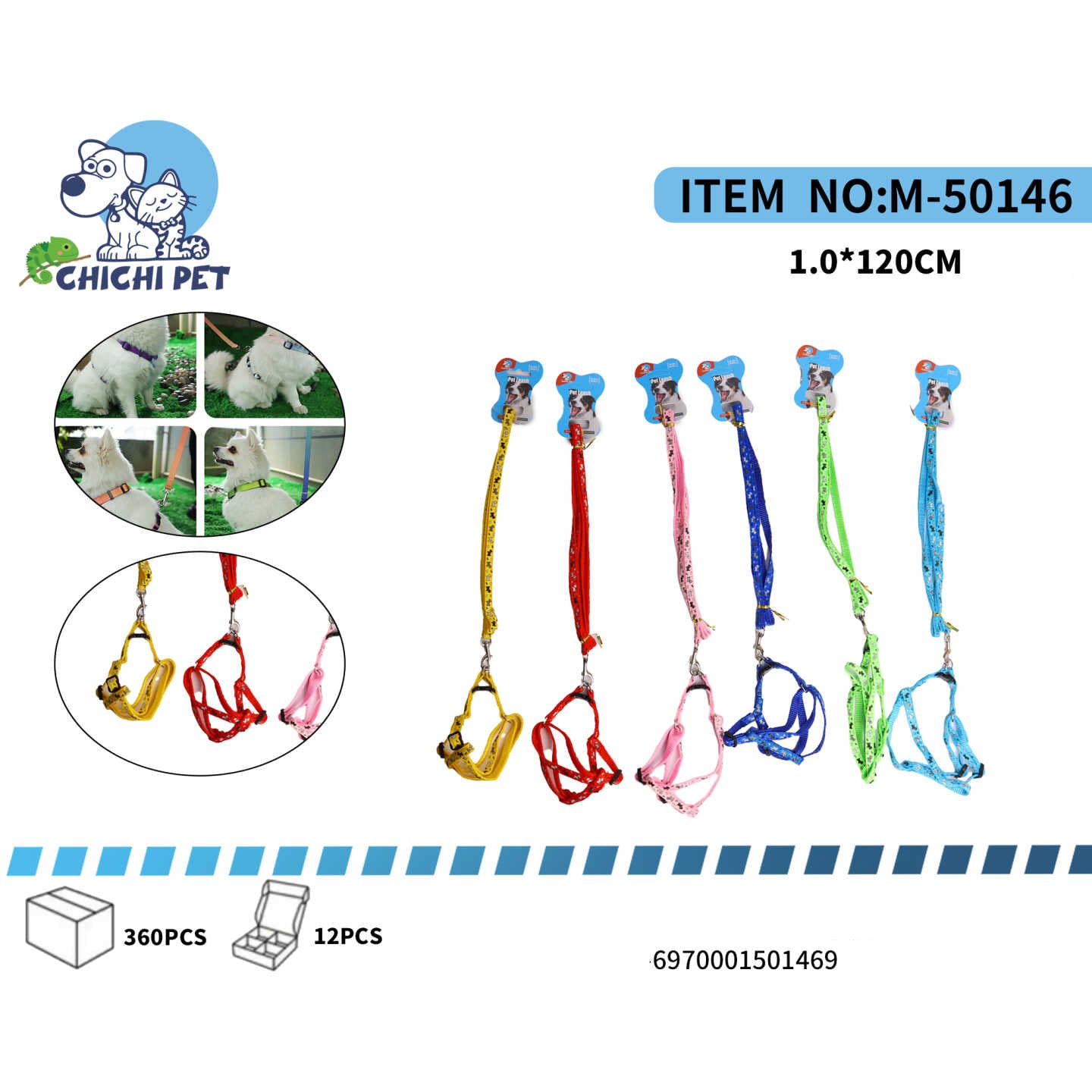 Pasea a tu perro con un estilo sofisticado y seguro con el arnés y correa Chichi Pet M-50146. Este elegante conjunto presenta un diseño de pata de gallo, ideal para que tu perro destaque durante sus paseos, combinando funcionalidad y un toque de distinción.