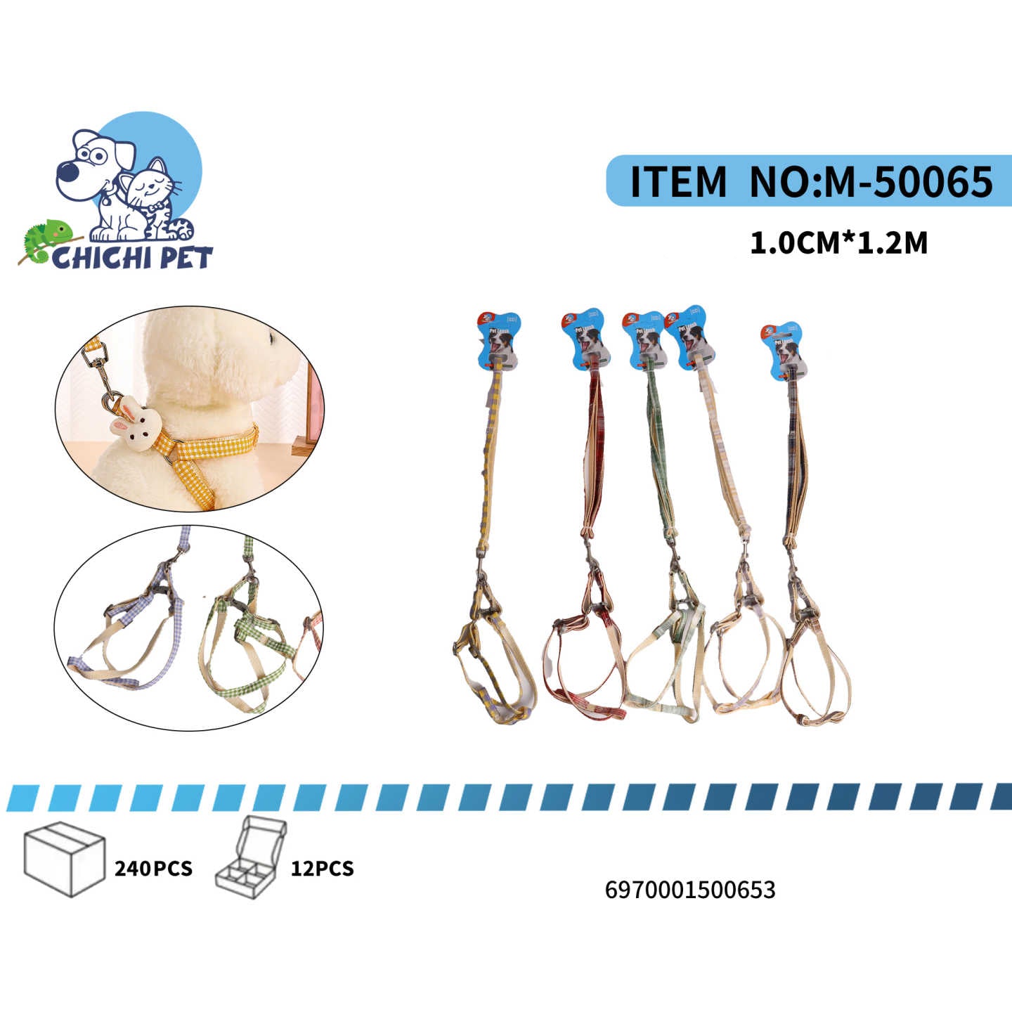 Pasea a tu gato con un toque adorable y seguro con el arnés y correa de cuadros Chichi Pet M-50065. Este encantador conjunto presenta un diseño de cuadros clásico y un pequeño colgante en forma de conejo, combinando funcionalidad con un detalle divertido para las aventuras de tu felino.
