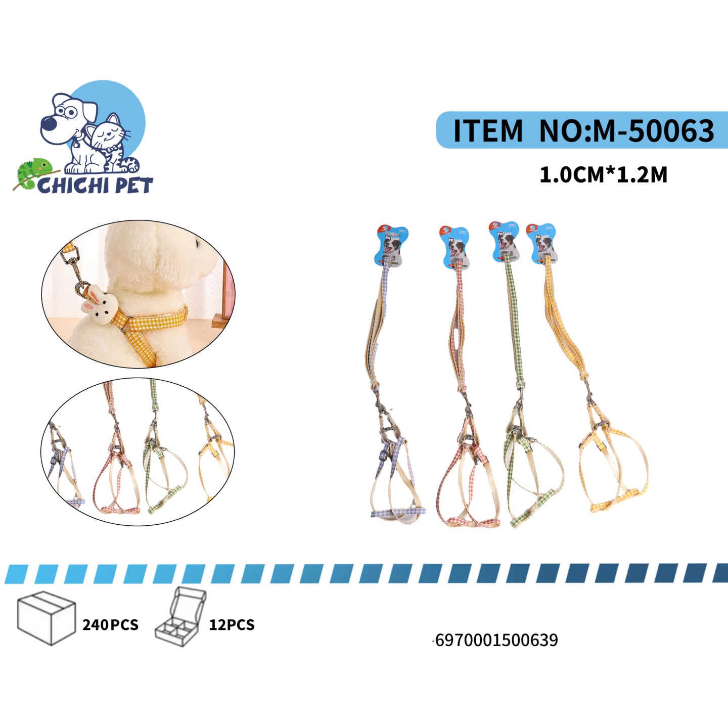 Pasea a tu gato con un estilo clásico y seguro con el arnés y correa de cuadros Chichi Pet M-50063. Este encantador conjunto presenta un estampado de cuadros tradicional y un pequeño colgante, combinando funcionalidad con un toque adorable para las salidas de tu felino.