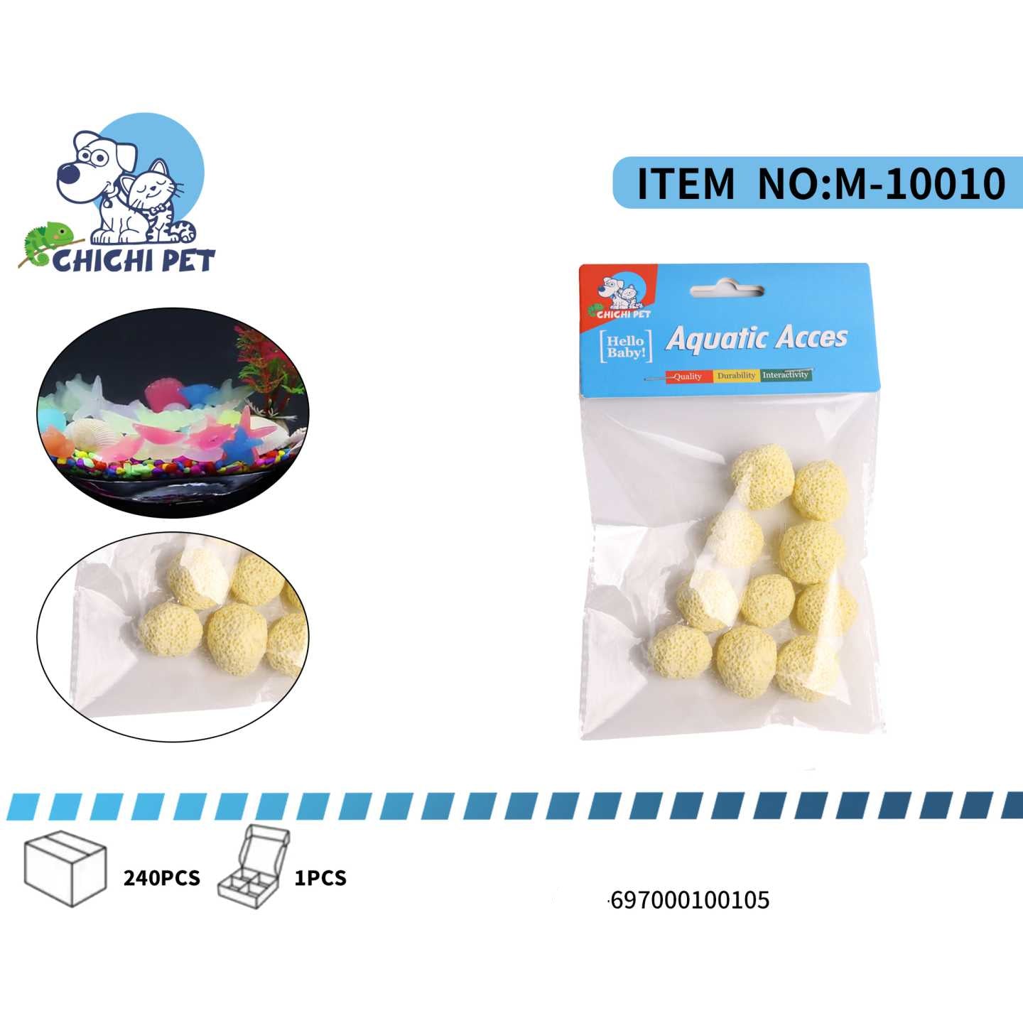 Potencia la filtración biológica en el acuario de tus mascotas con estas bio bolas amarillas de ChiChi Pet, número de artículo M-10010.
Soporte Biológico de Alta Densidad: Bolas porosas diseñadas para maximizar la colonización de bacterias nitrificantes beneficiosas.
Agua Limpia y Segura: Trabajan eficientemente para descomponer el amonio y los nitritos, manteniendo los niveles de toxicidad bajos y el agua cristalina.
Superficie Óptima: Su forma esférica y textura rugosa ofrecen una gran área superficial pa