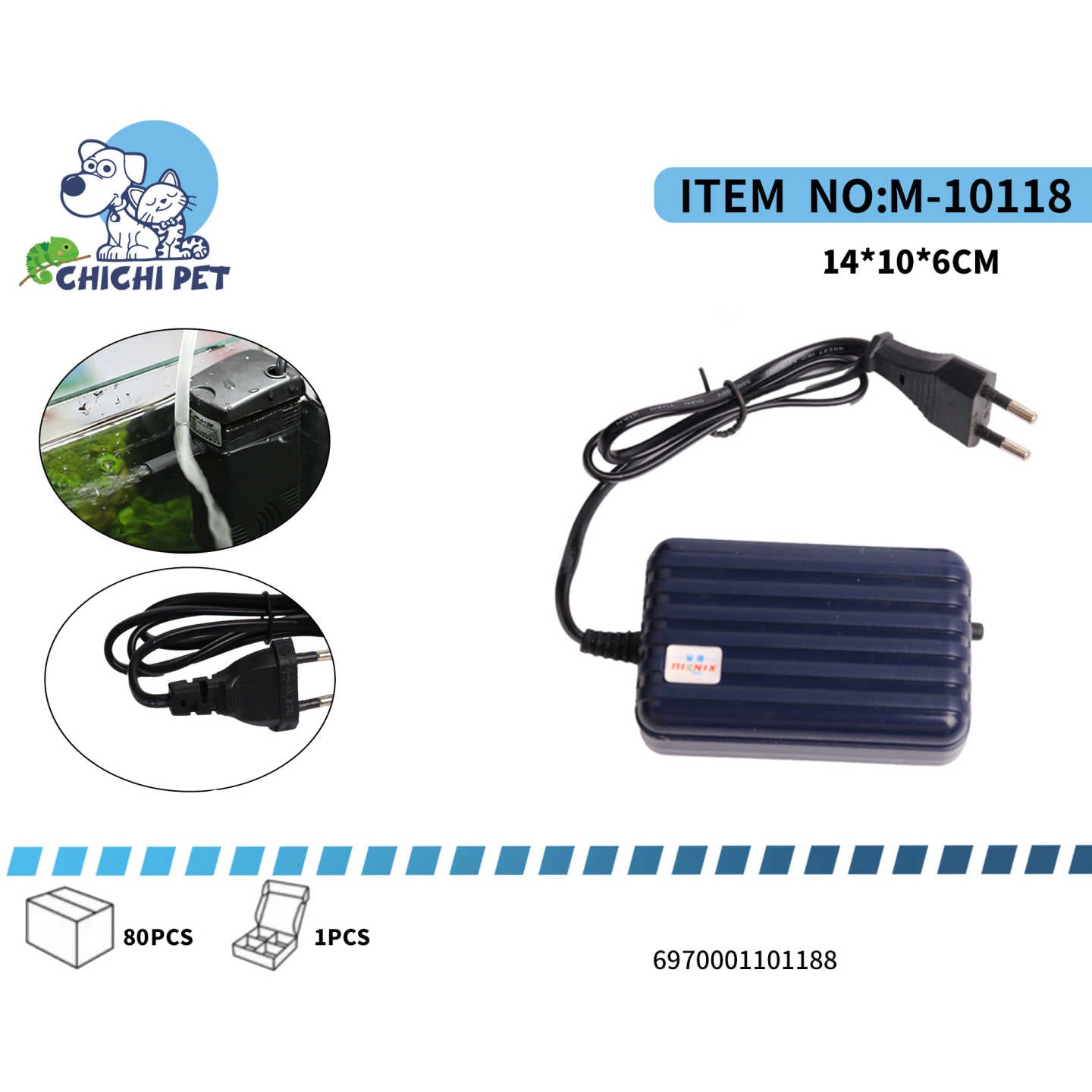 Presentamos el Compresor de Aire (Bomba de Aire) Silencioso Chichi Pet, Modelo AP-668 (Ítem No: M-10118). Este aireador está diseñado específicamente para proporcionar la oxigenación vital que tus peces y bacterias beneficiosas necesitan, pero con una operación notablemente silenciosa. Olvídate del ruido molesto de los aireadores convencionales.