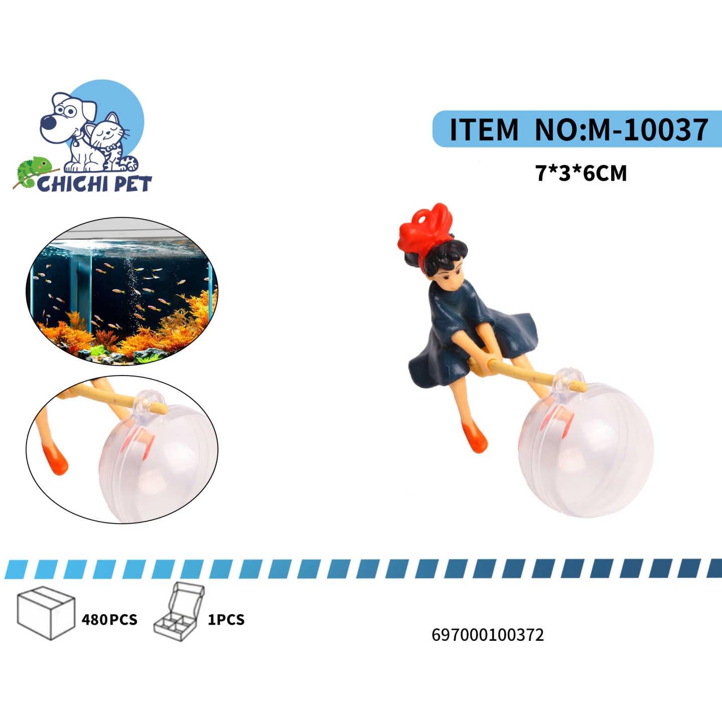 Dele un toque mágico y encantador a su acuario con la Decoración Sumergible Brujita Flotante CHICHI PET, modelo M-10037 (WM-SZ1616). Inspirada en un popular personaje de fantasía, esta figura detallada aportará un elemento único y caprichoso a su paisaje acuático, capturando la imaginación de todos.
Con unas dimensiones de 7x3x6cm, esta brujita está diseñada para flotar y balancearse suavemente con las corrientes de agua, creando la ilusión de un vuelo submarino o de un personaje explorando las profundidade