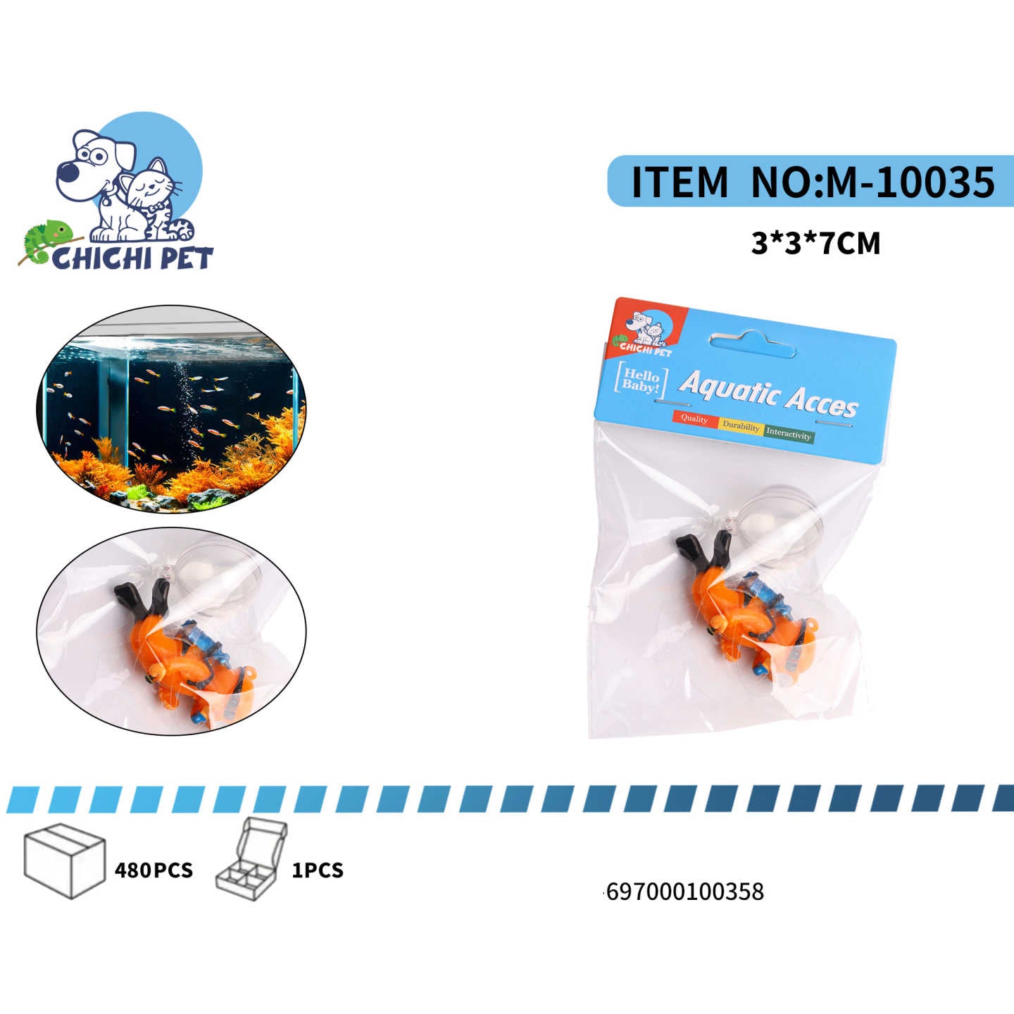 Añada un toque de diversión y personalidad a su acuario con la Decoración Sumergible Buzo Flotante CHICHI PET, modelo M-10035 (WM-SZ1418B). Este encantador accesorio no solo embellece su entorno acuático, sino que también crea un punto de interés visual que deleitará a los espectadores y a sus peces por igual.
Con unas dimensiones de 3x3x7cm, este buzo flotante está diseñado para sumergirse y moverse suavemente con las corrientes del agua, simulando una exploración submarina. Su vivo color naranja y los det