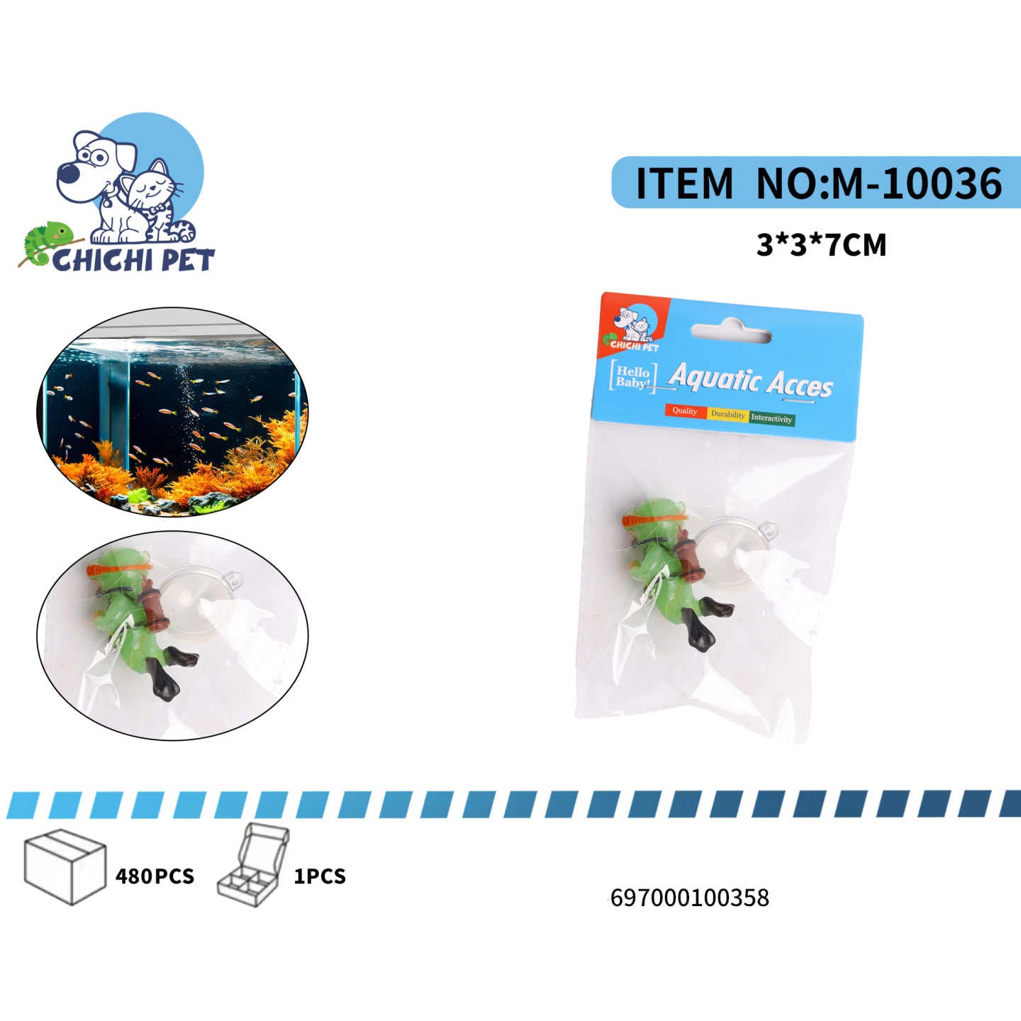 Anime y personalice su acuario con la Decoración Sumergible Buzo Flotante Verde CHICHI PET, modelo M-10036 (WM-SZ1418B). Este simpático accesorio no solo añade un punto focal visual único a su entorno acuático, sino que también introduce un elemento de movimiento y diversión que capturará la atención.
Con unas dimensiones compactas de 3x3x7cm, este buzo está diseñado para flotar y balancearse de manera realista con las corrientes del agua, creando la ilusión de un explorador submarino en acción. Su vibrante