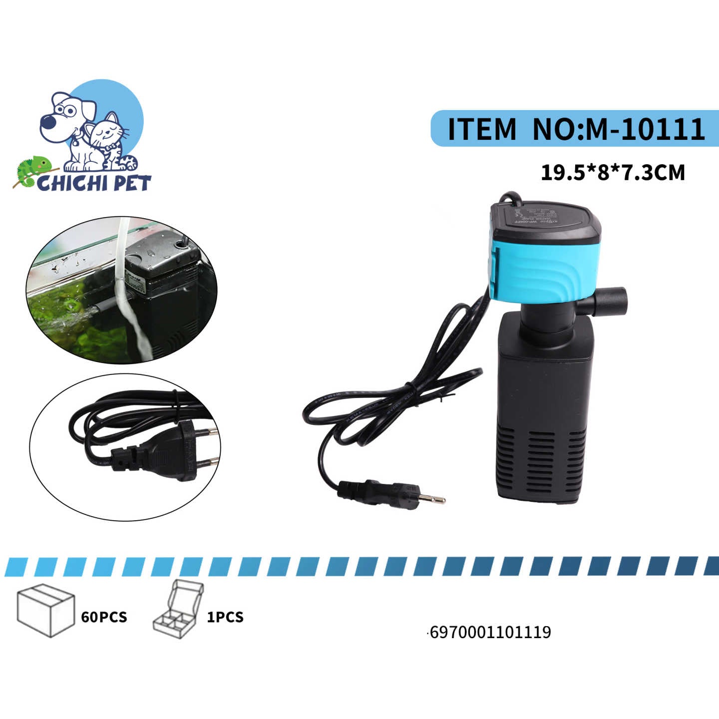 Garantiza un ambiente limpio y saludable para tus peces con este eficiente filtro sumergible interno 3 en 1. Diseñado para acuarios de diversos tamaños, este equipo compacto se encarga de la filtración, oxigenación y circulación del agua, brindando un cuidado completo para tu ecosistema acuático.