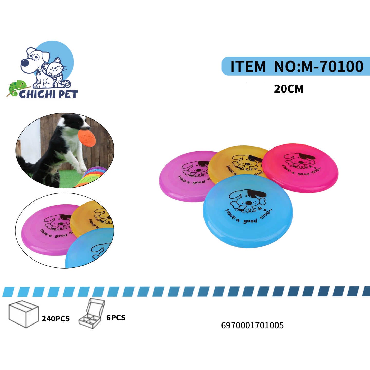 Disfruta de momentos de diversión y ejercicio con tu perro usando el frisbee de plástico con diseño Chichi Pet M-70100. Este frisbee es perfecto para lanzamientos de larga distancia y para mantener a tu mascota activa al aire libre, fomentando el juego y la agilidad.