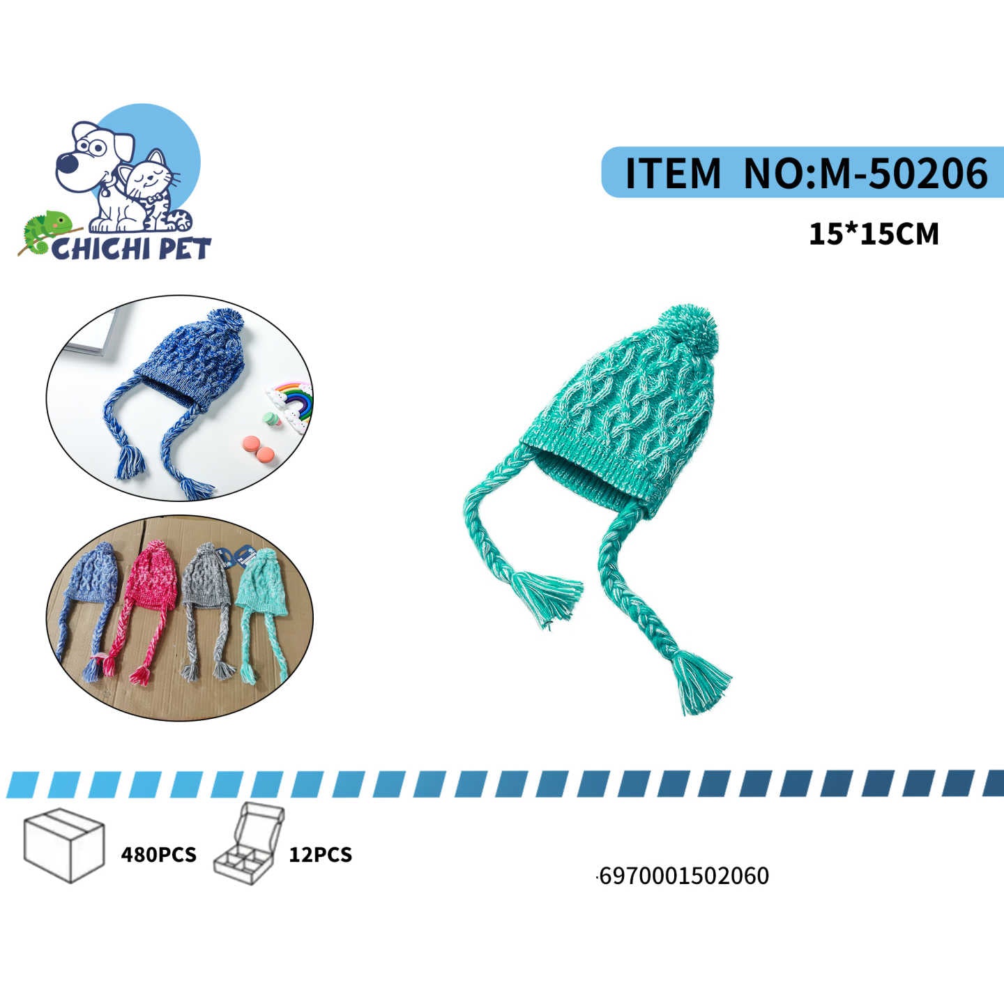 Mantén a tu mascota abrigada y a la moda durante los días fríos con el gorro de lana trenzado con orejeras Chichi Pet M-50206. Este encantador gorro, con un diseño de punto grueso y borla, es el accesorio perfecto para proteger a tu perro o gato del frío, mientras le da un aspecto adorable.