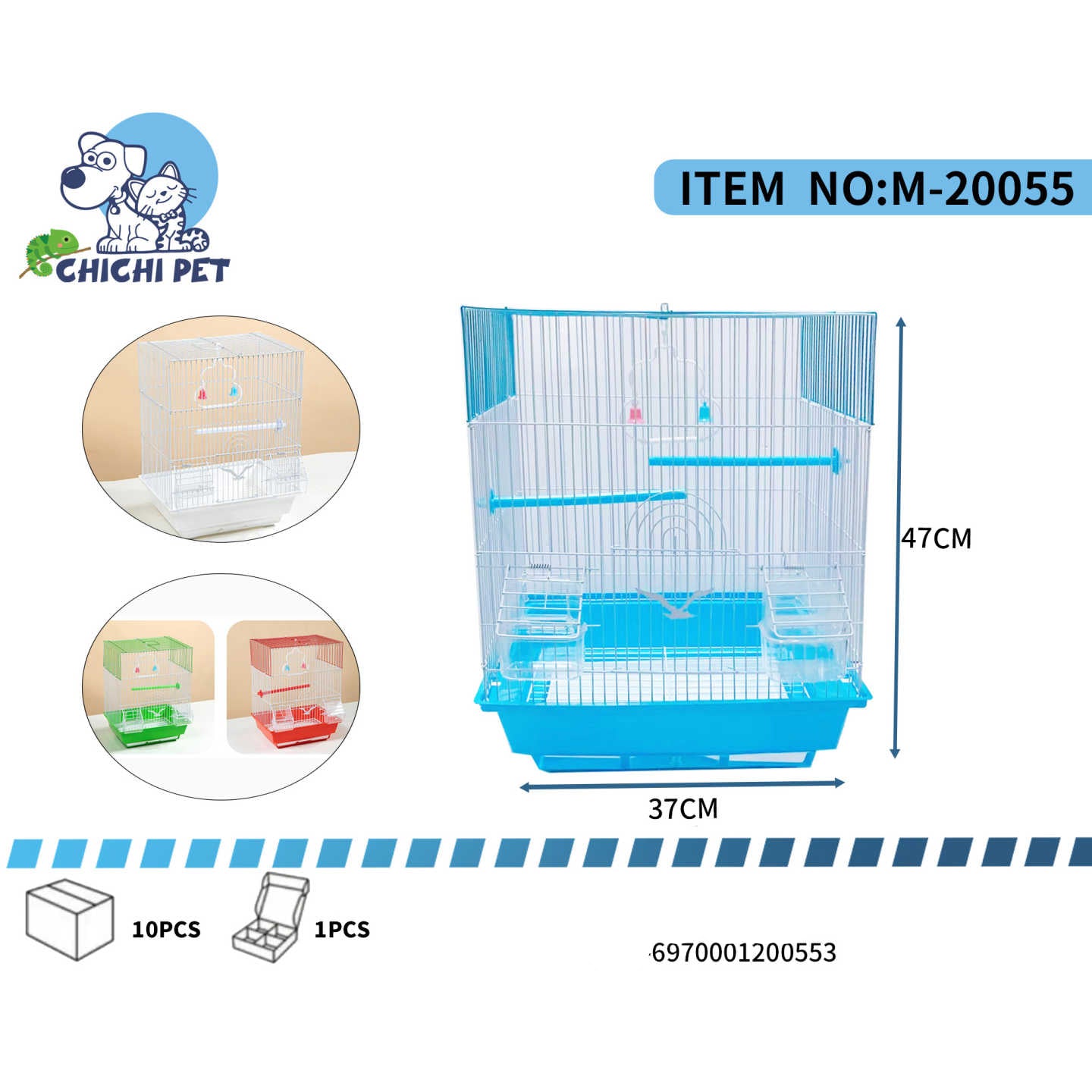 La Chichi Pet M-20055 es una jaula espaciosa, práctica y segura, ideal para aves pequeñas y medianas. Su diseño vertical ofrece mayor libertad de movimiento, asegurando el bienestar y comodidad de tus mascotas.