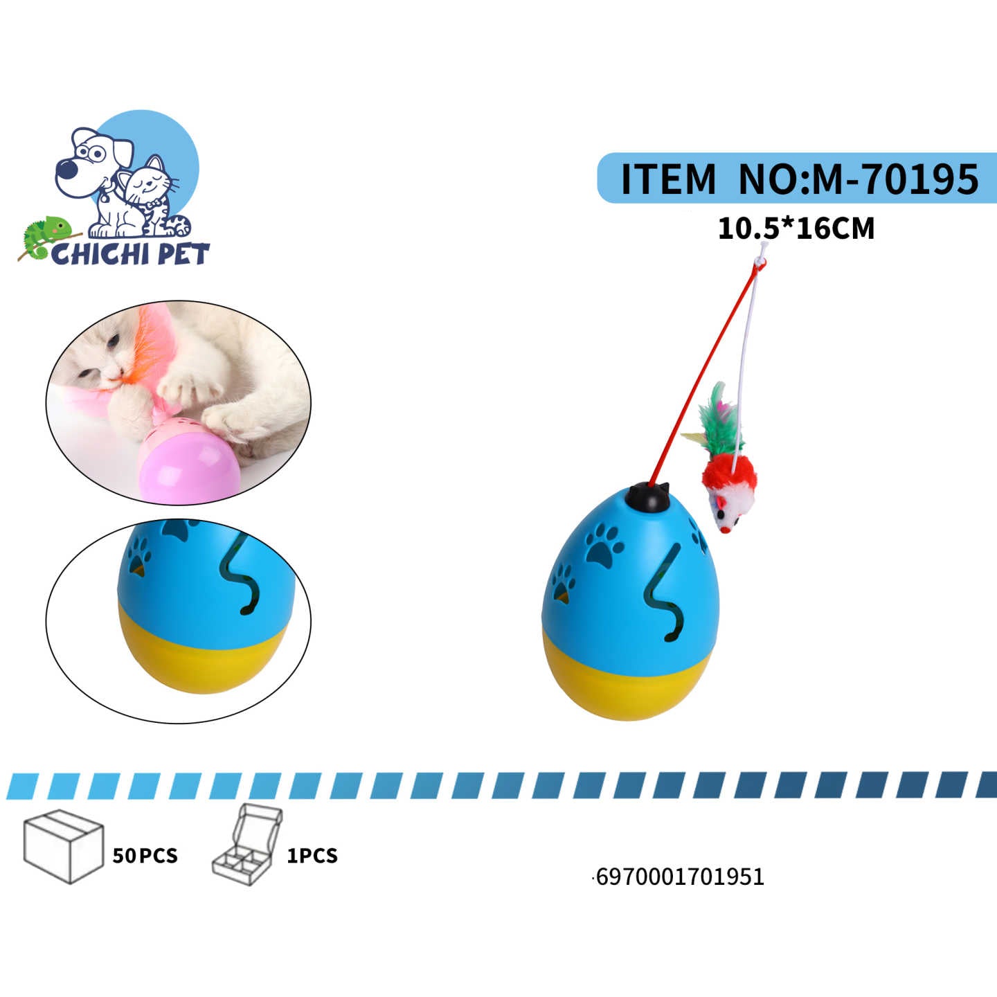 Despierta el instinto cazador de tu gato con el fascinante juguete interactivo tipo tumbona de Chichi Pet. Este innovador juguete, con su base pesada que siempre regresa a la posicion vertical, mantendra a tu felino entretenido mientras intenta atrapar el pequeño raton colgante.