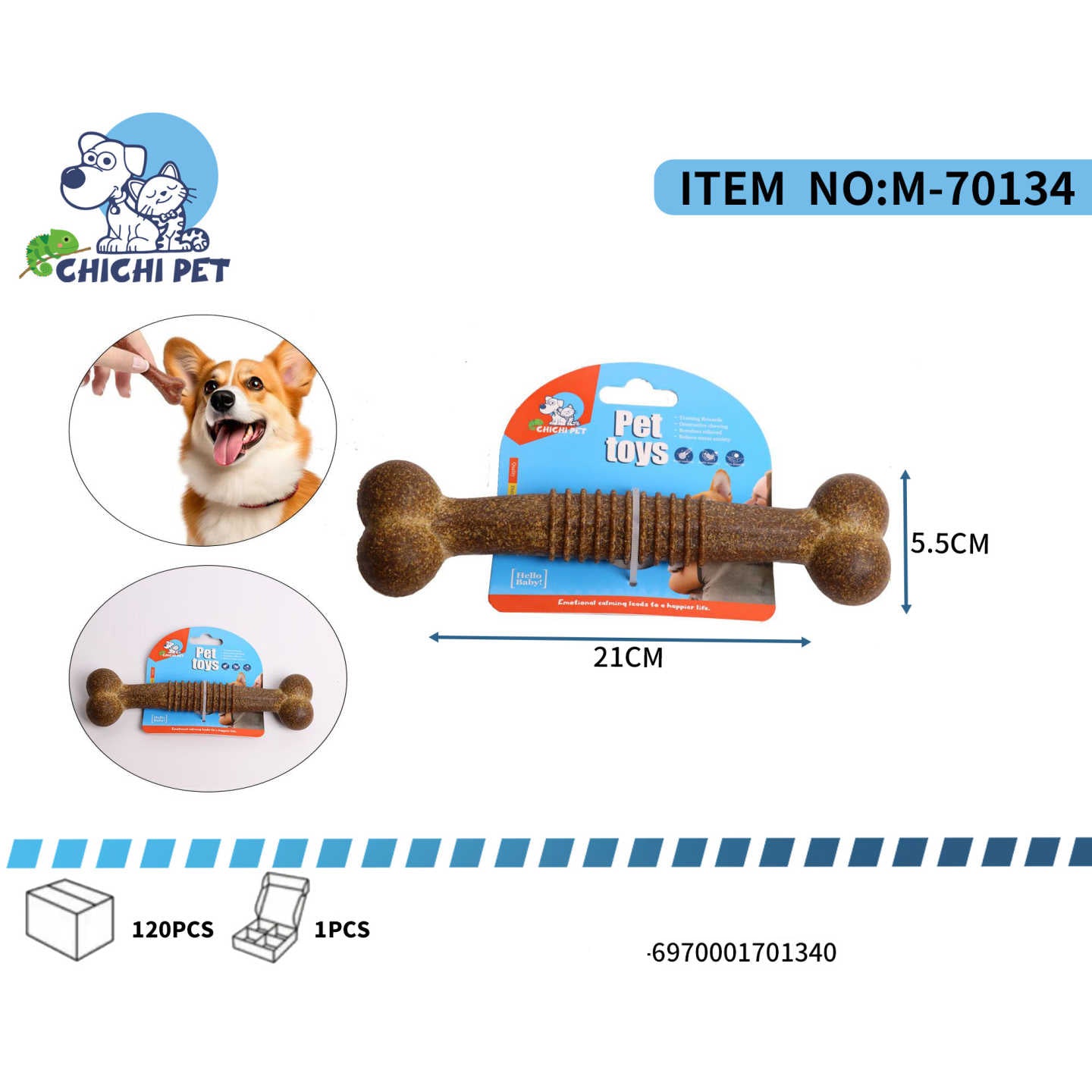 Ofrece a tu perro un desafio de masticacion duradero y beneficioso con este juguete mordedor en forma de hueso largo texturizado de Chichi Pet. Especialmente diseñado para perros de razas medianas a grandes, este hueso es ideal para satisfacer su fuerte instinto de morder.