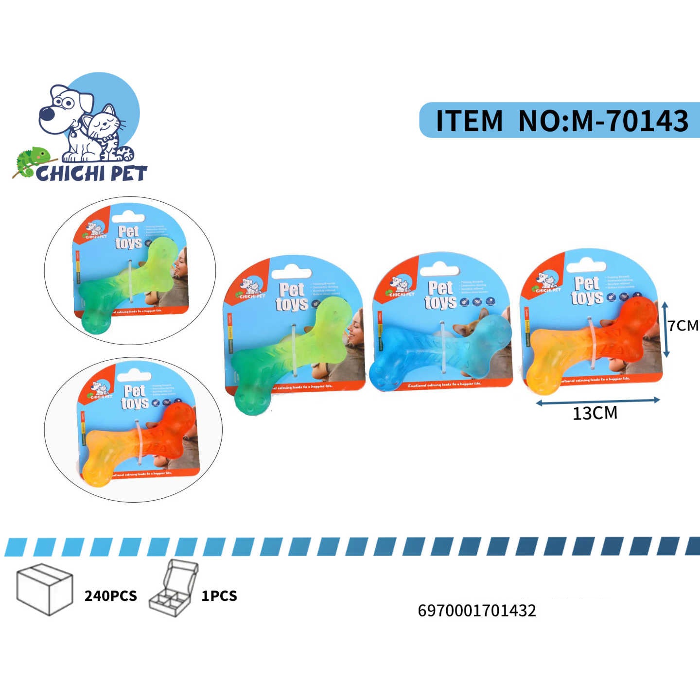 Dale a tu perro un juguete clasico con un toque moderno con este mordedor de Chichi Pet en forma de hueso pequeño, con un atractivo diseño de color degradado. Es perfecto para que perros de razas pequeñas y cachorros disfruten masticando.