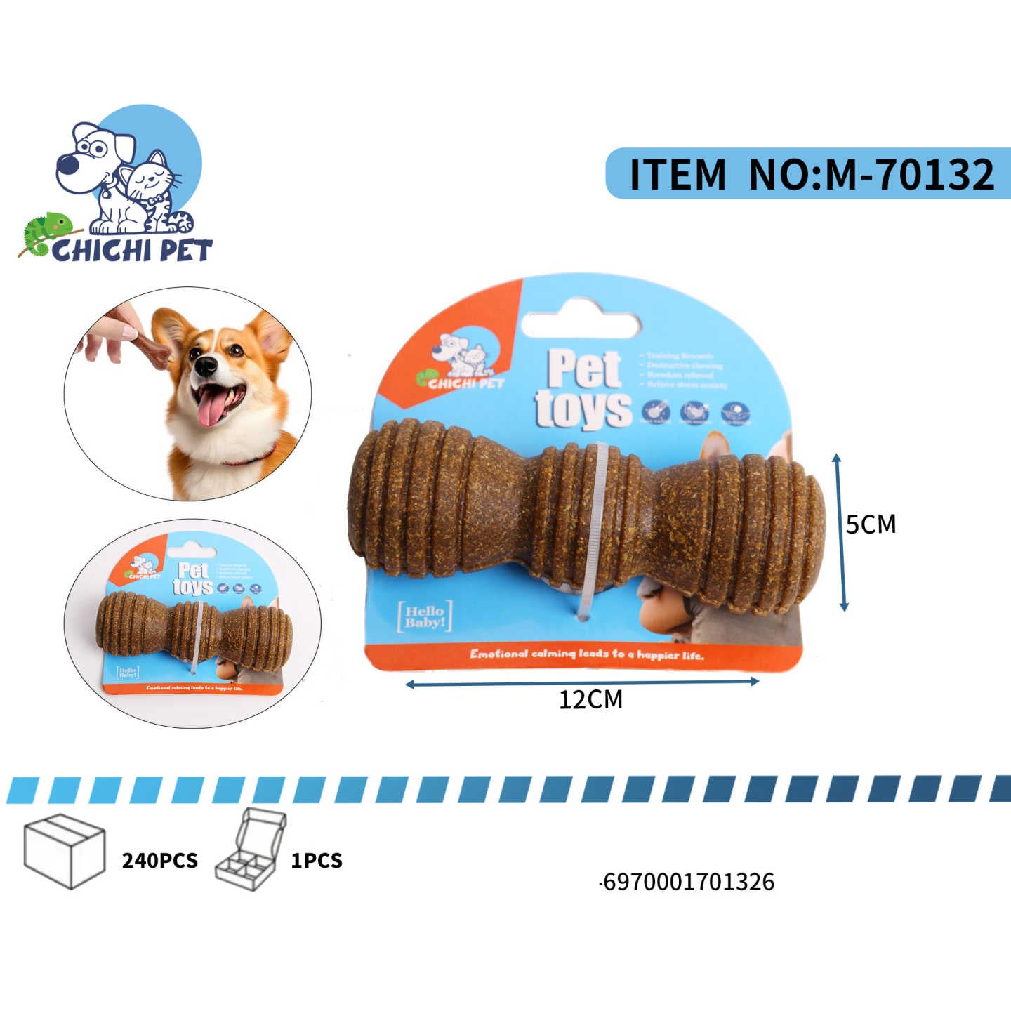 Estimula el instinto de morder de tu perro y cuida su salud dental con este practico juguete mordedor en forma de hueso texturizado de Chichi Pet. Diseñado para perros de todas las edades, este juguete es ideal para mantenerlos entretenidos y contribuir a su higiene bucal.