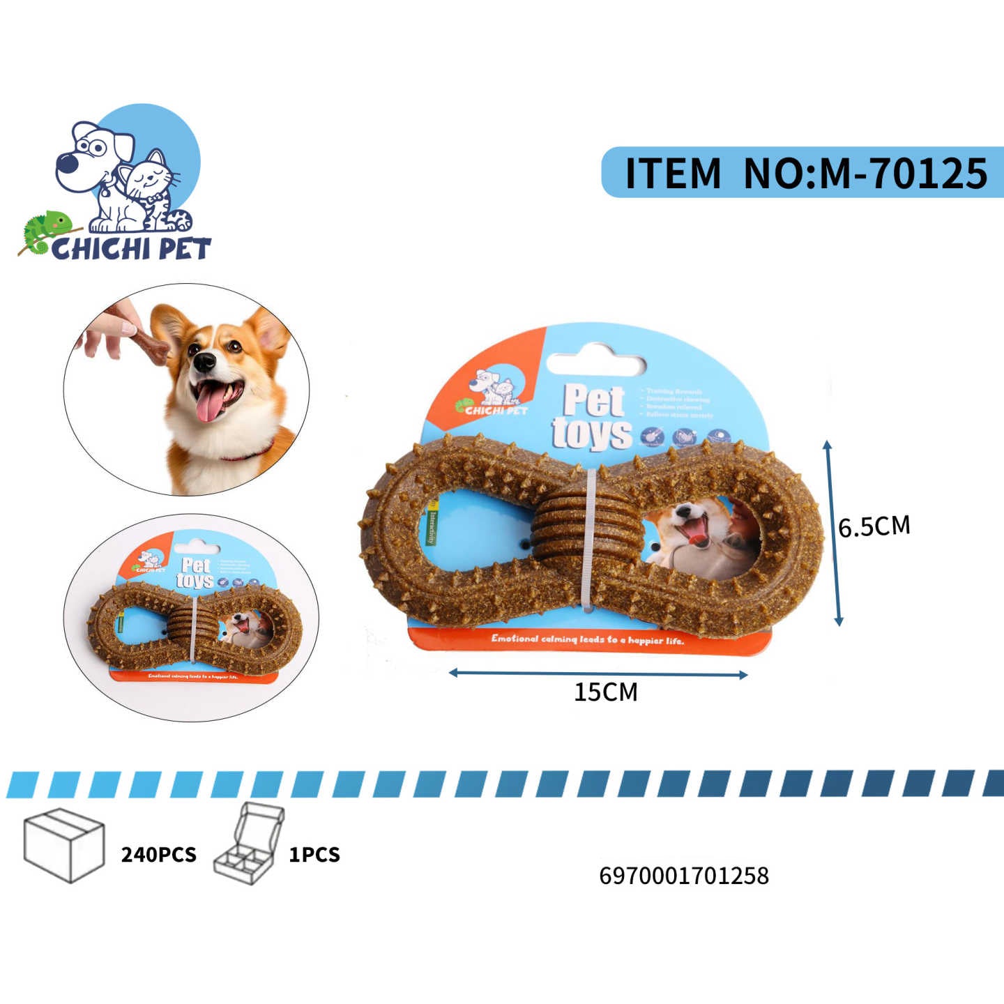 Ofrece a tu perro un juguete que amara morder y que ademas cuidara su salud dental con este mordedor de Chichi Pet con forma de hueso. Su diseño ergonómico y textura especial lo hacen irresistible para tu mascota, ayudando a satisfacer su necesidad natural de masticar.