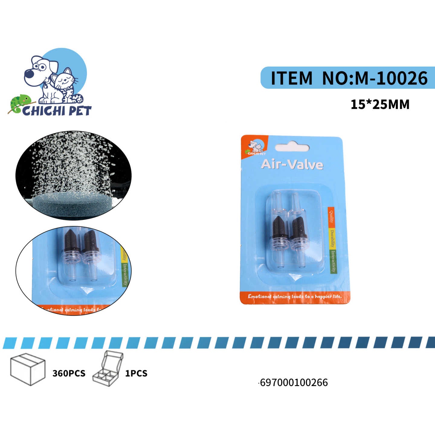 Asegure la protección óptima de su sistema de aireación con el Kit de 2 Válvulas Anti-Retorno CHICHI PET, modelo M-10026 (ZL4-4-2PK). Este set doble es indispensable para cualquier acuario, ya que previene eficazmente el reflujo de agua hacia su bomba de aire. Un retorno de agua inesperado, causado por cortes de energía o variaciones en el nivel del agua, puede comprometer seriamente la funcionalidad y vida útil de su equipo.
Cada válvula, con dimensiones de 15x25mm, está fabricada con materiales de alta du