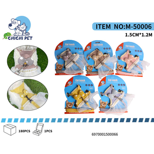 CHICHI PET M-50006 Cat Dress Harness and Leash Set - 1.5CM Width, 1.2M Length (Polka Dot with Skirt)