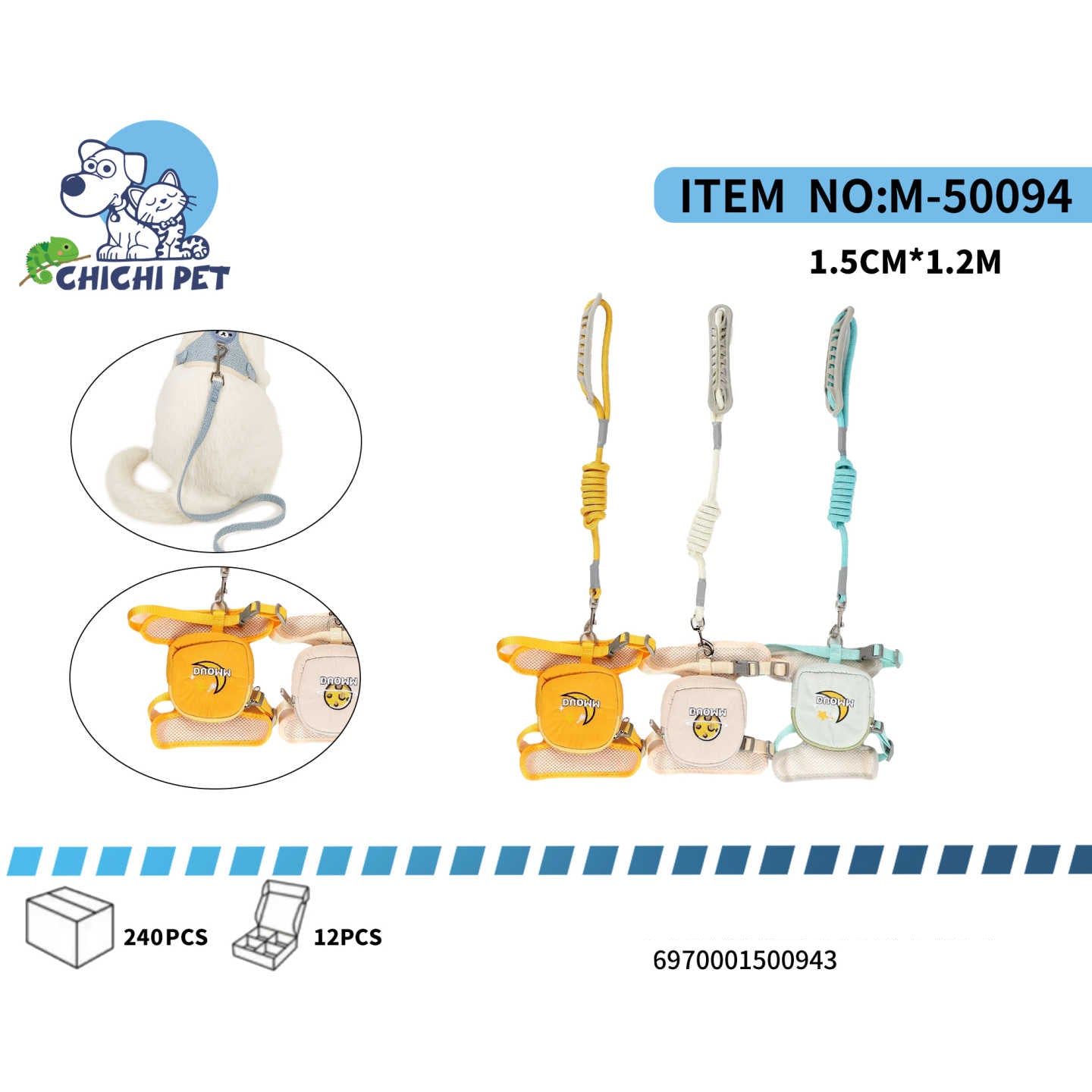 CHICHI PET M-50094 Moon & Star Pocket Harness and Leash Set - 1.5CM Width, 1.2M Length (Large Size)