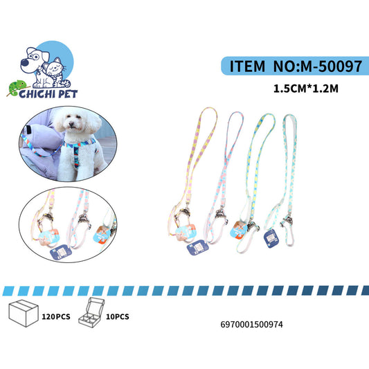 CHICHI PET M-50097 Square Grid Pattern Pet Harness and Leash Set - 1.5CM Width, 1.2M Length (Small, No-Choke)