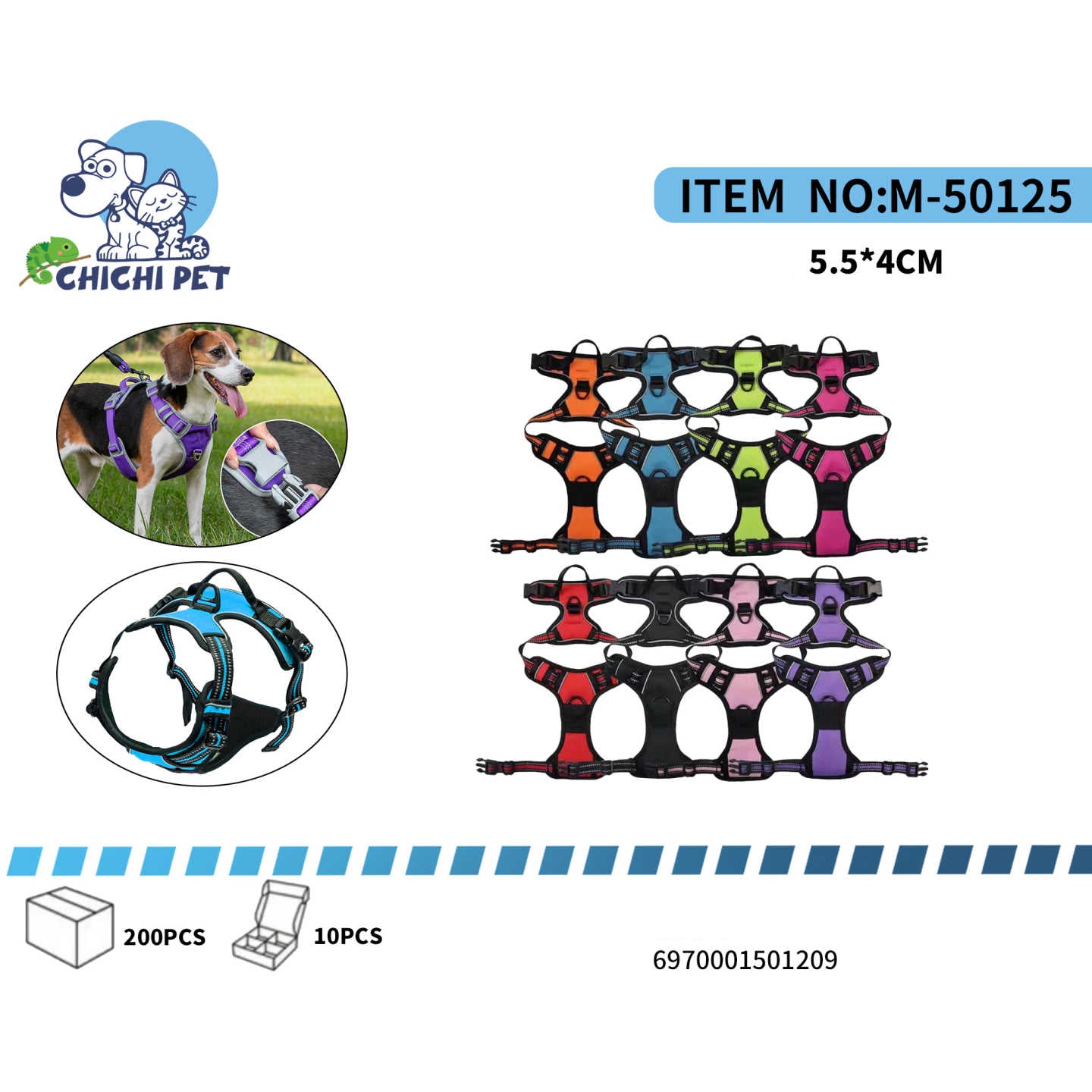 M-50125 Comfort-Fit Adjustable Dog Vest Harness - Breathable No-Pull Design (S-XL)