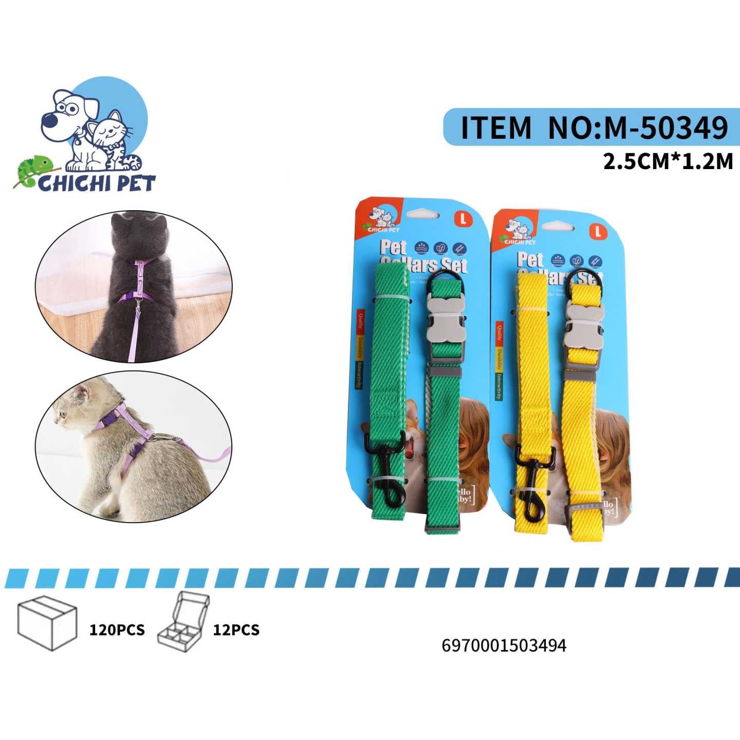 CHICHI PET M-50349 Dog Collar and Leash Set - 2.5CM Width, 1.2M Length (Nylon/Canvas)