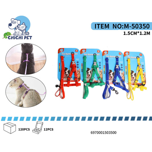 CHICHI PET M-50350 Dog/Cat Harness and Leash Set - 1.5CM Width, 1.2M Length (Nylon/Canvas)