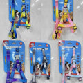 Set of dog harnesses in various colors on packaging with a white background
