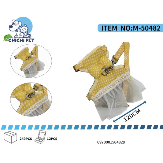 Yellow pet harness with star pattern and white lace trim, displayed on a white background with CHICHI PET branding.