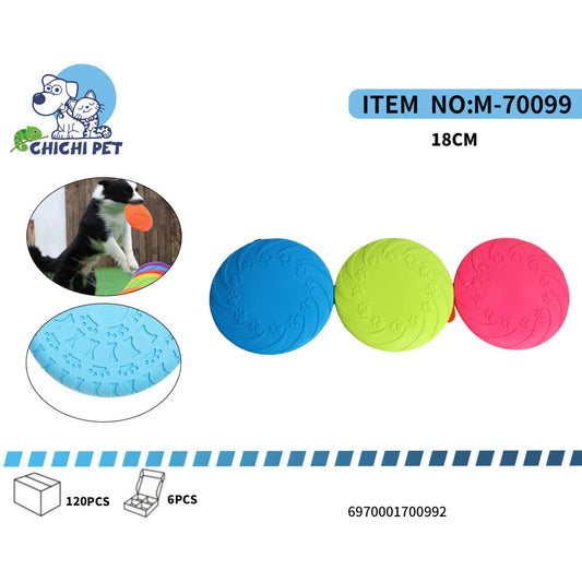 Ideal para perros pequeños y cachorros, el mini frisbee de goma TPR Chichi Pet M-70099 es el juguete perfecto para el entrenamiento y el juego interactivo. Su tamaño compacto y material suave lo hacen seguro y divertido para tu mascota, fomentando el ejercicio y la agilidad.